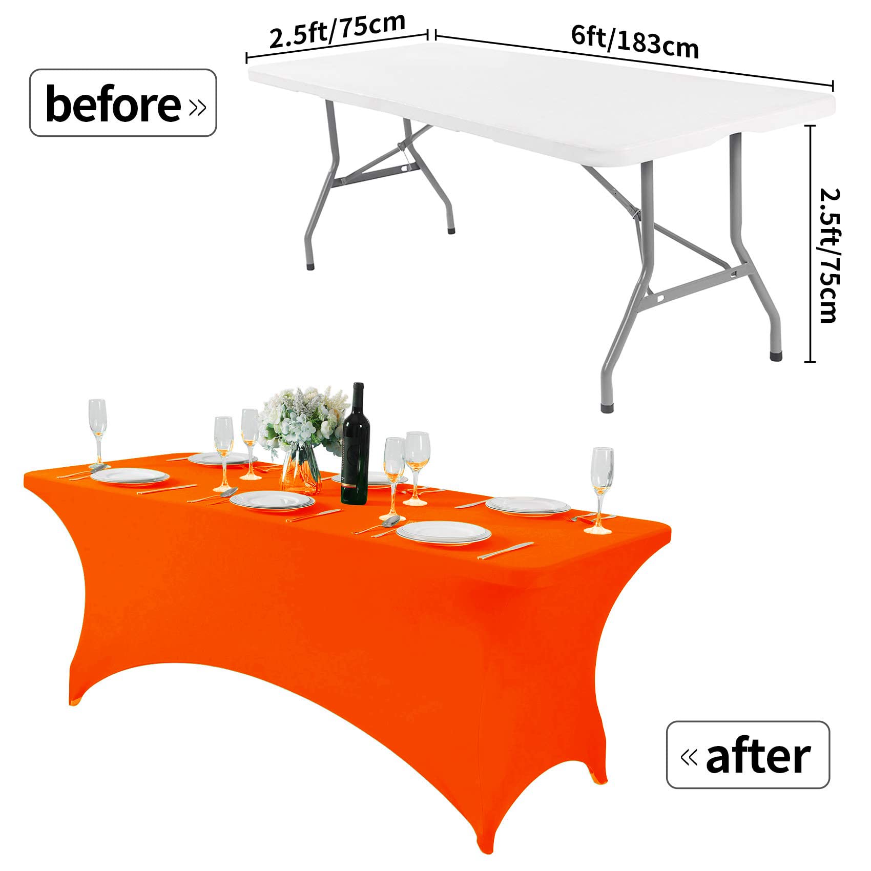 Hezuzo Spandex Table Cover For 6Ft Table Universal Fitted Stretch Tablecloth For Party, Banquet, Wedding And Events-Neon Orange