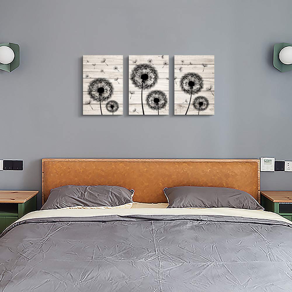Wall Decor For Living Room Canvas Wall Art For Bedroom Fashion Wall Decorations For Kitchen Abstract Paintings Office Canvas Art Black Dandelion Flowers Hang Pictures Artwork Home Decoration 3 Pieces