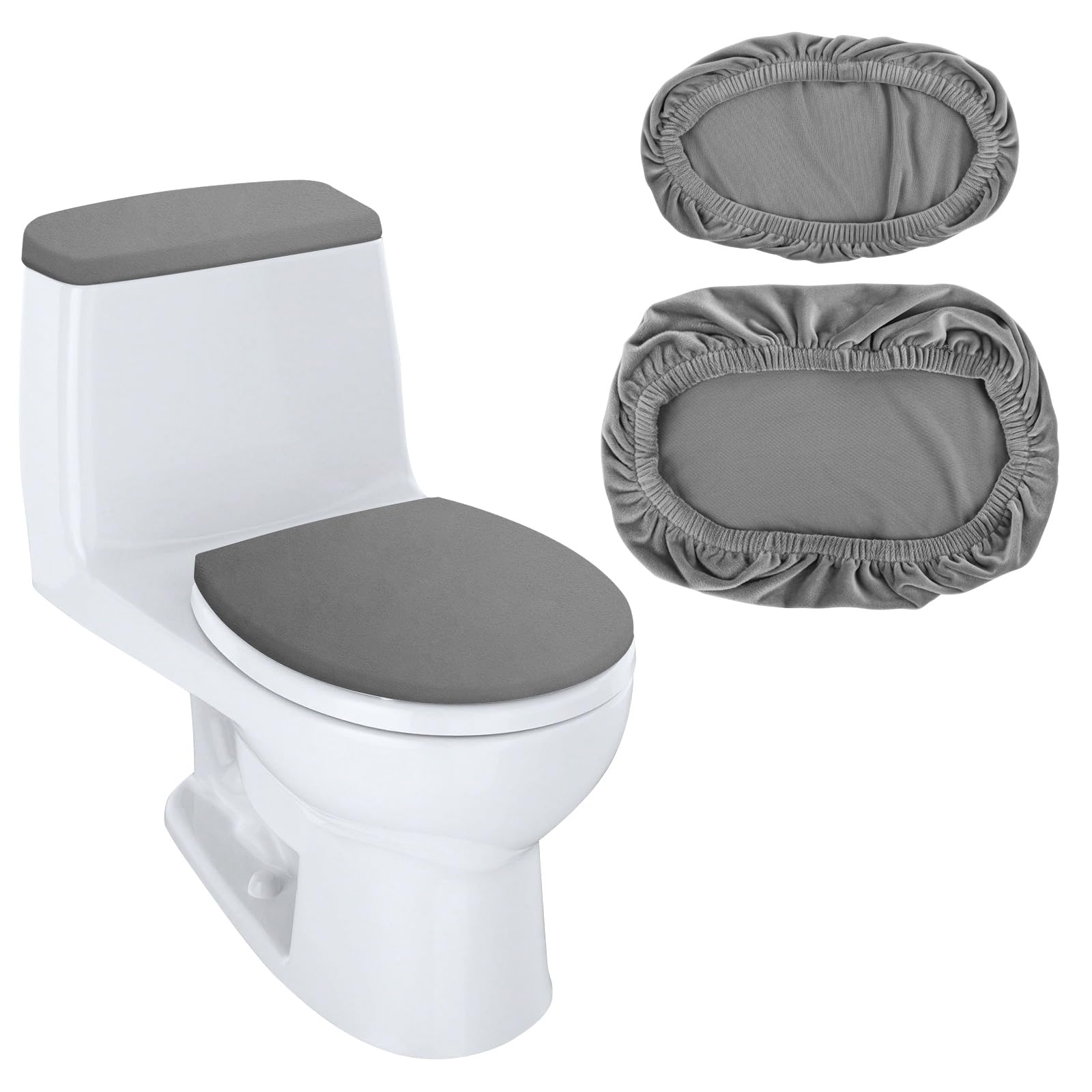 Toilet Lid Cover And Toilet Tank Lid Cover Replacement Toilet Cover With Elastic Bottom For Bathroom Decor Accessories (Light Gr