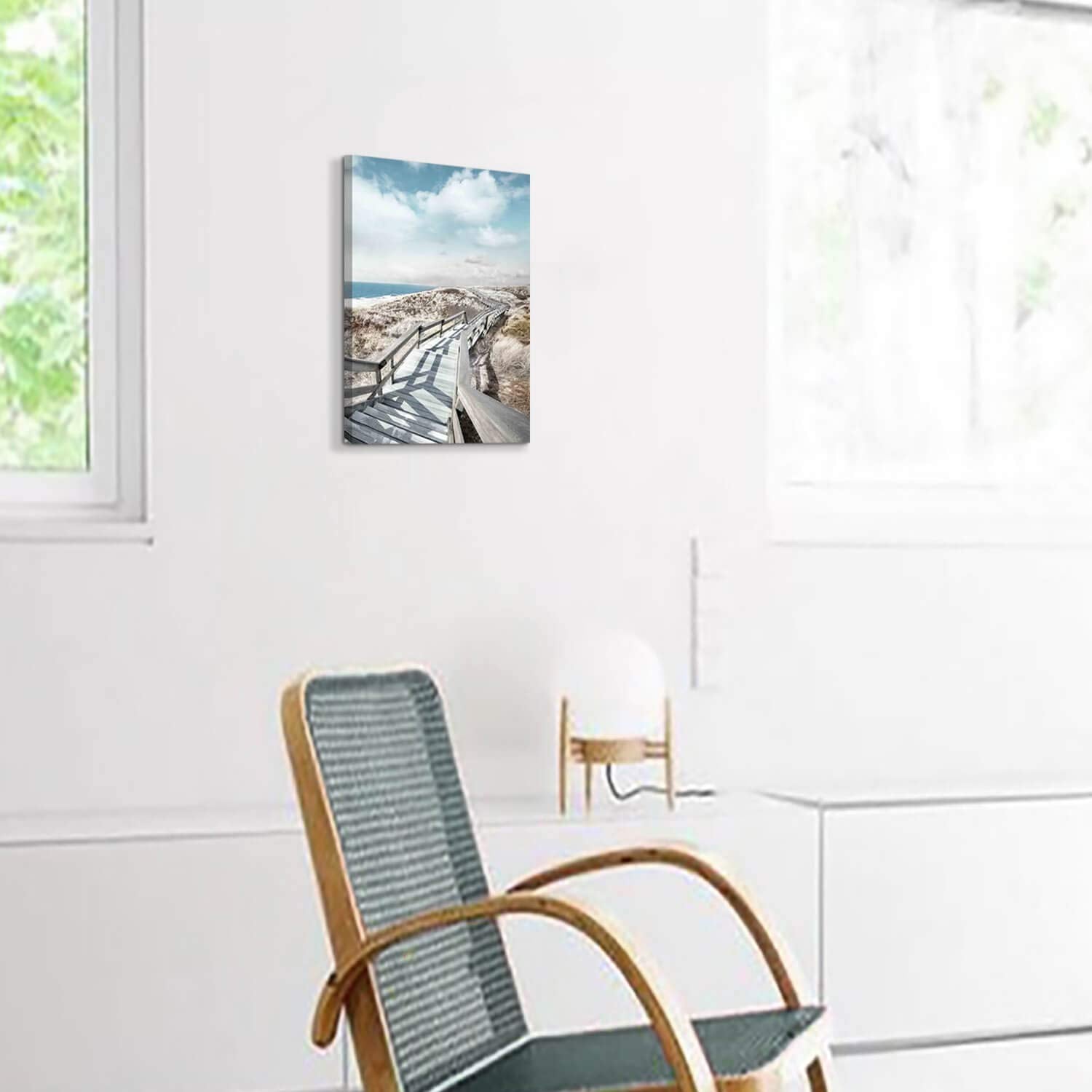 Beach Pier Canvas Wall Art: Boardwalk Stair Picture Graphic Art Painting For Wall Decor(12''X16'')