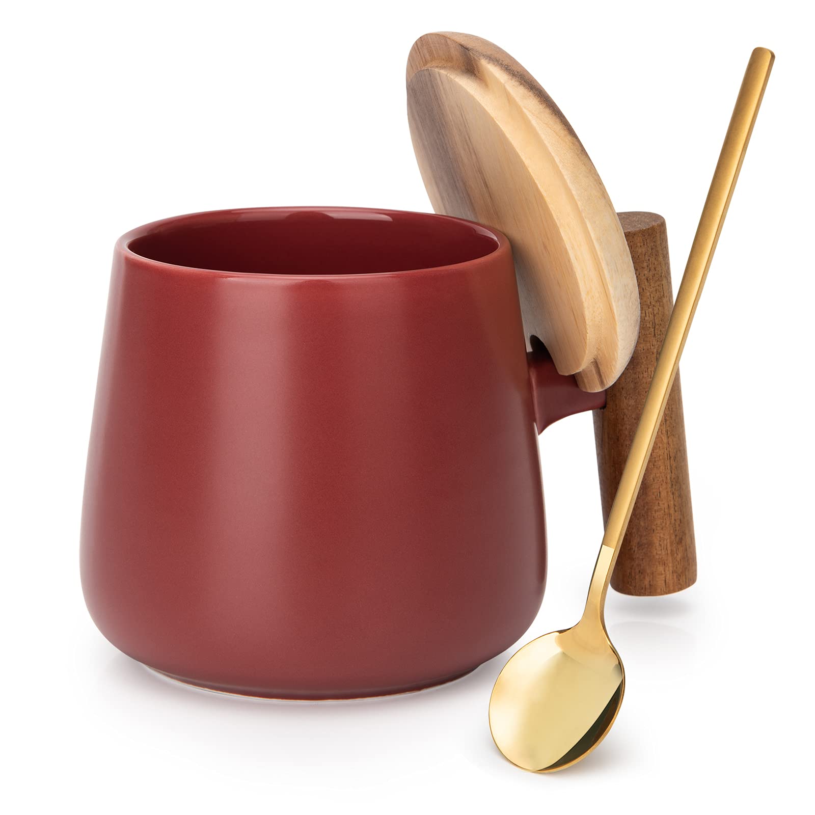 Good Always 14 Oz Ceramic Coffee Mug With Lid And Coffee Spoon For Latte,Cappuccino Mug, Cocoa Mug, Tea Mug, Birthday Gifts For