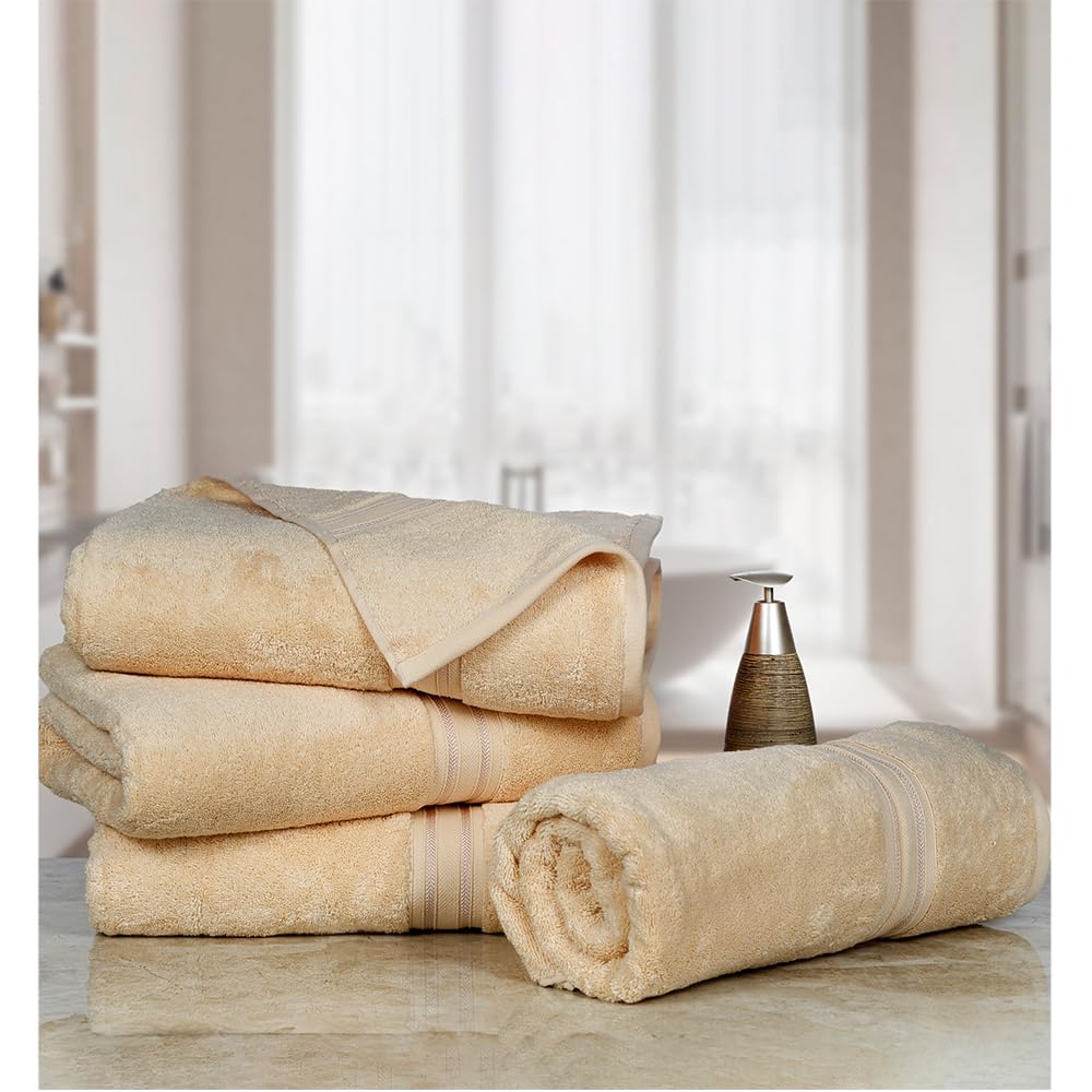 Casa Lino Set Of 4 Luxury Linen Bath Towels Extra Large | 100% Soft Cotton 600 Gsm Thick Absorbent Quick Dry Hotel Bathroom Towe