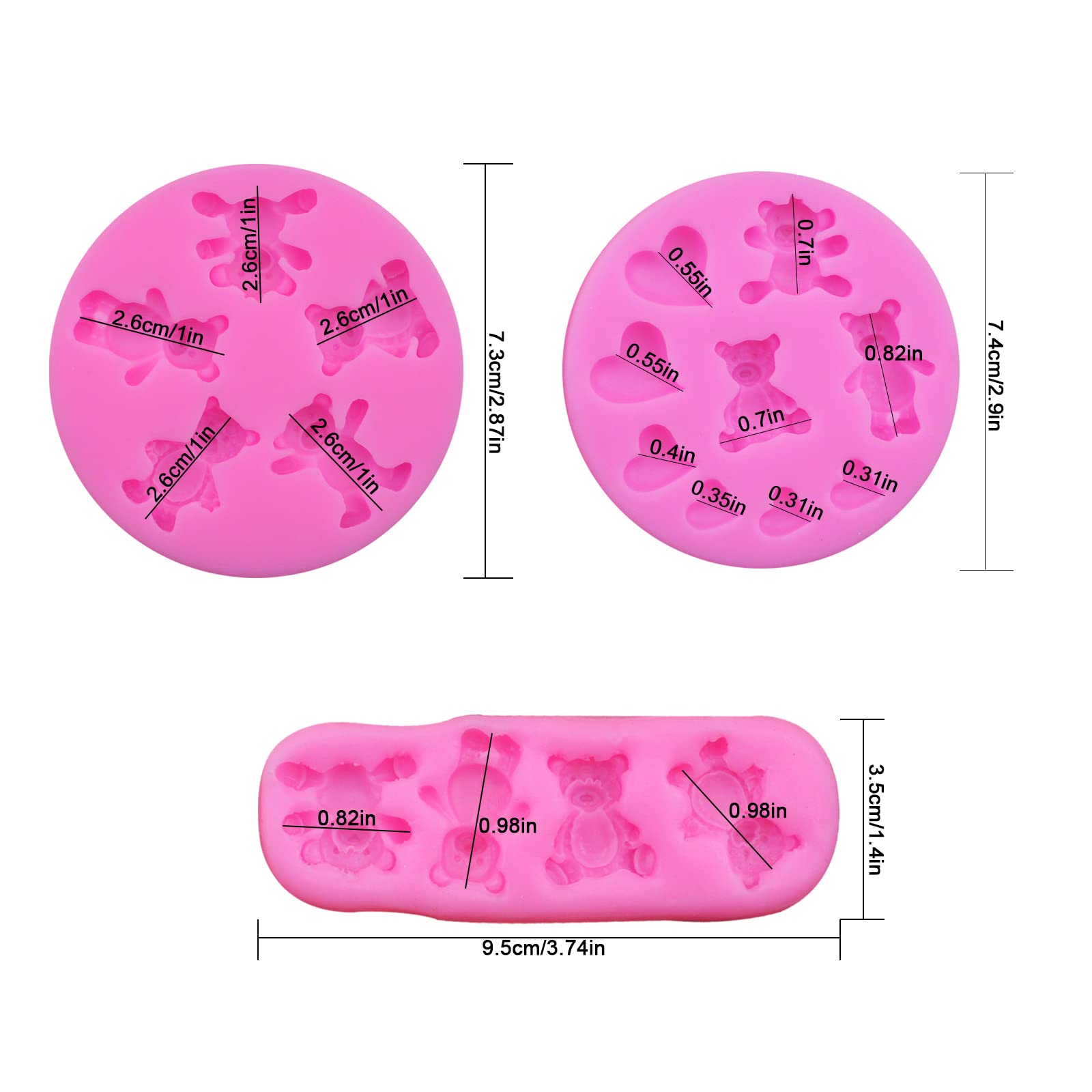 3 Pieces Bear Silicone Mold Valentines Day Fondant Mold Cute Bear Chocolate Fondant Mold For Chocolate Candy Gum Paste Crafting