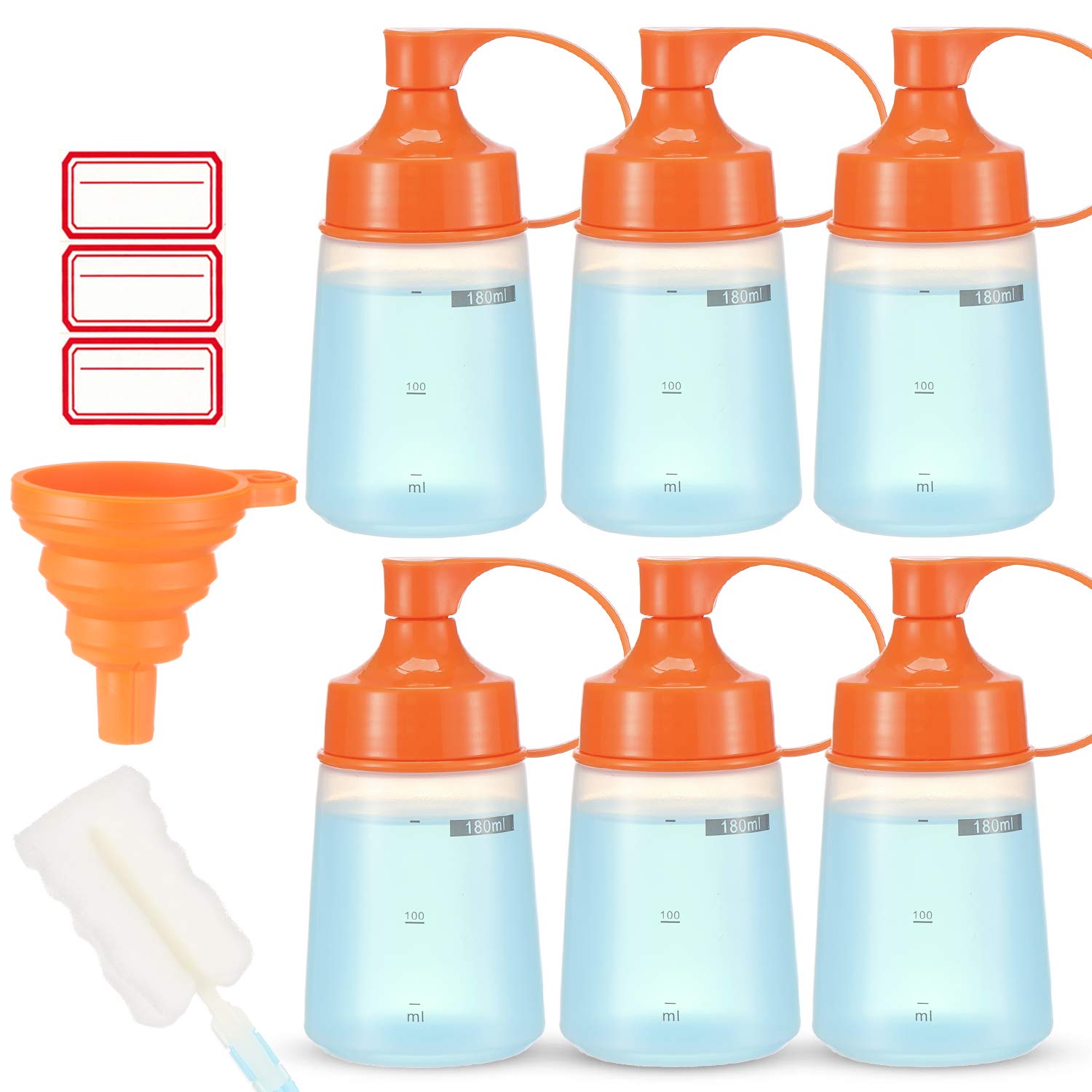 Ondiomn Condiment Squeeze Bottle Wide Mouth, 6 Pack 180Ml Empty Reusable Squeeze Bottles For Honey,Batter,Catsup,Onion,Resin,Bak