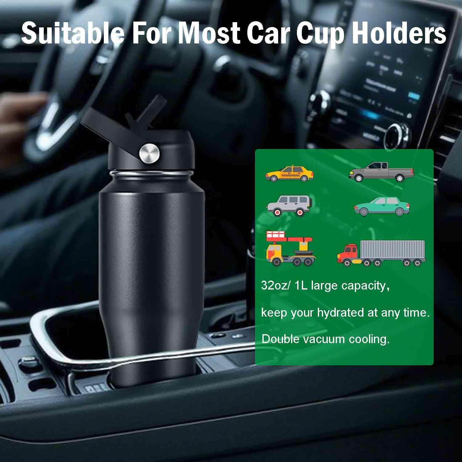 HydroFest 32 oz Stainless Steel Water Bottle with Straw Lid  Black Vacuum Insulated Kids Water Bottle  Double Walled Wide Mouth Sweat Proof Sports Water Bottle  Cold Hot  Thermo Mug  Black