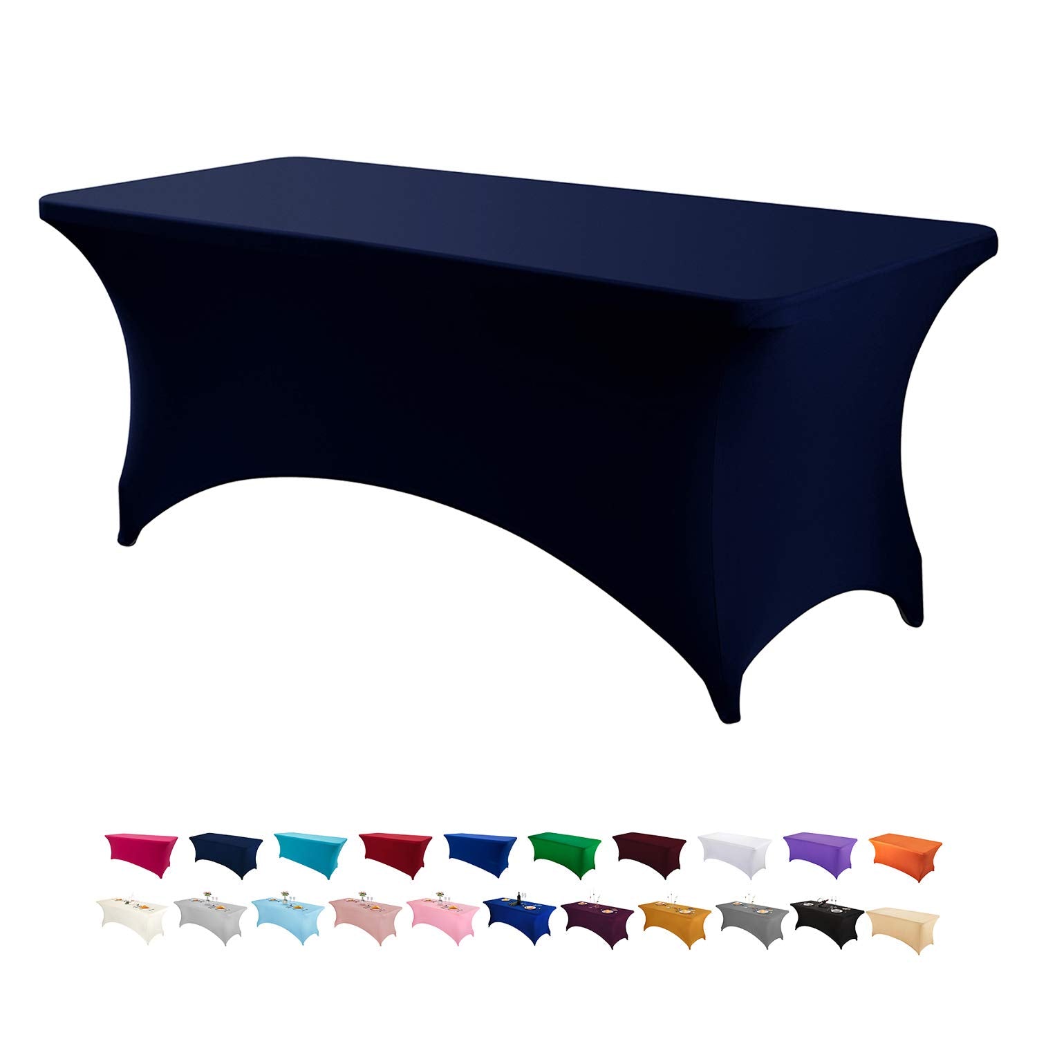 Peomeise 2Pcs 6Ft Spandex Table Cover Rectangular Stretch Spandex Tablecloth (Navy,6Ft)