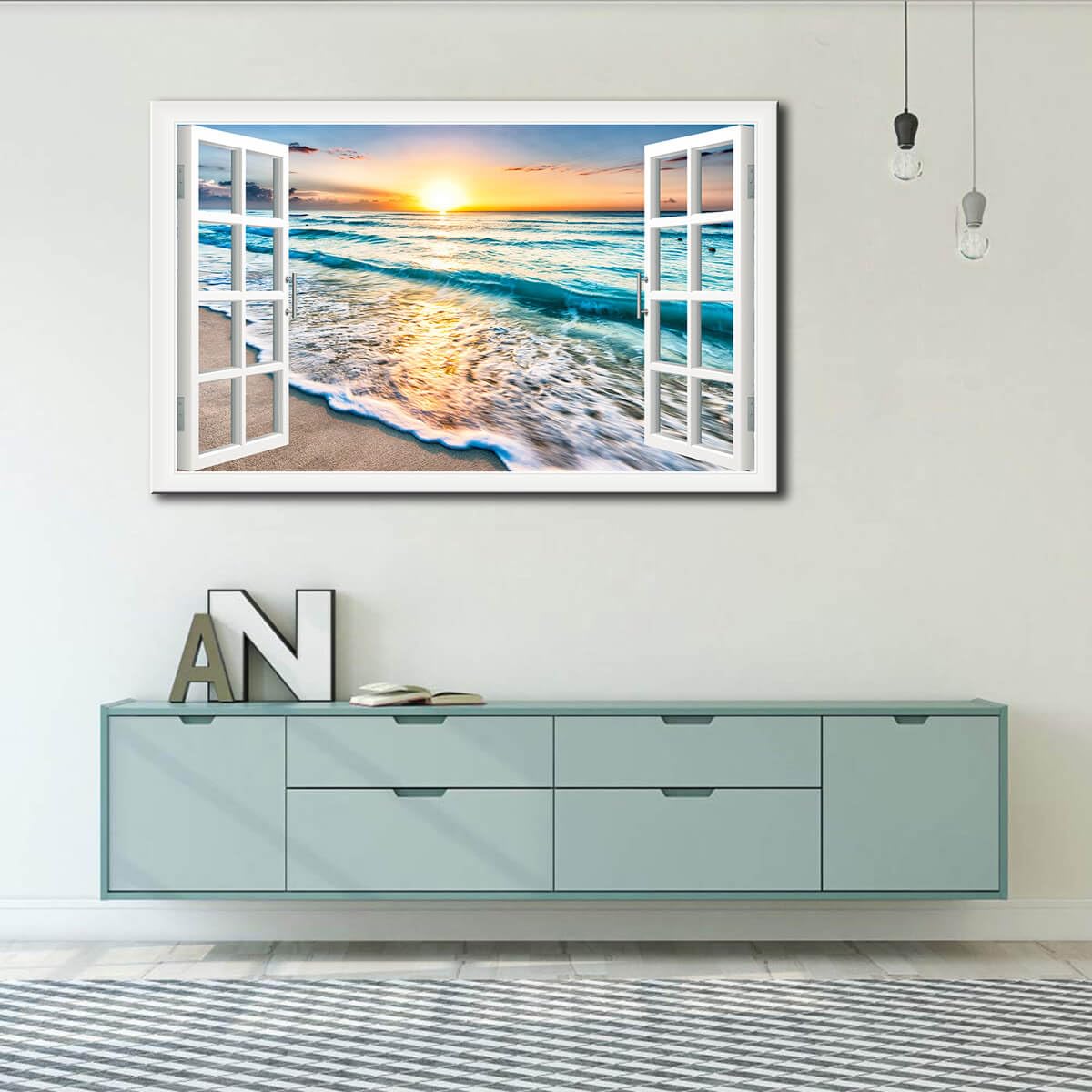 Wave Canvas Wall Art Sunset Ocean Nature Pictures Ready To Hang For Living Room Bedroom Home Decorations Modern Large Size Stret