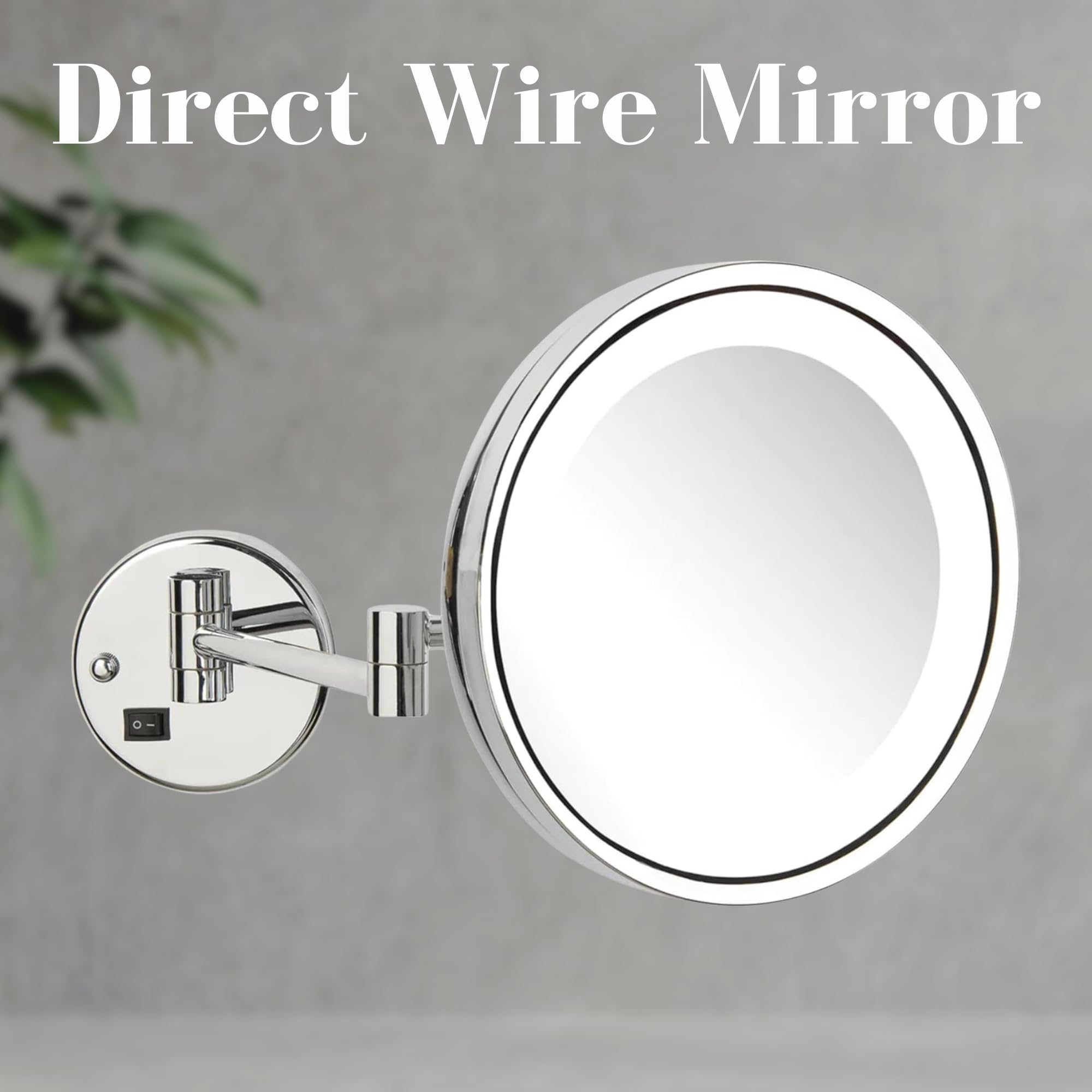 JERDON Lighted Wall-Mounted Makeup Mirror - Makeup Mirror with 5X Magnification & Wall-Mount Arm - 9.5-Inch Diameter Mirror with Chrome Finish Wall Mount - Direct Wire - Model HL1016CLD