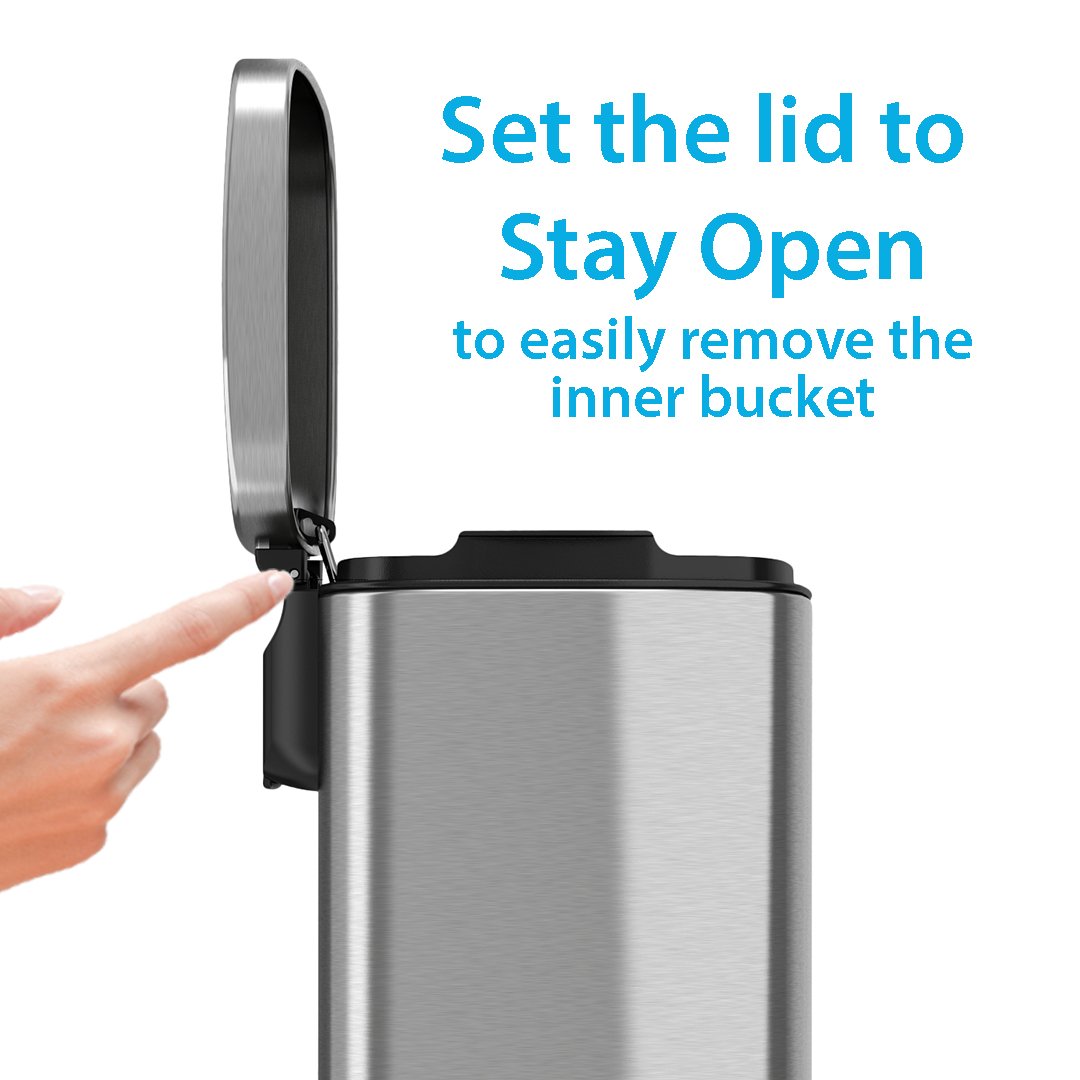 Itouchless Softstep 1.32 Gallon Step Pedal Trash Can, Stainless Steel, 5 Liter Bathroom Bin, Removable Inner Bucket, Soft And Si