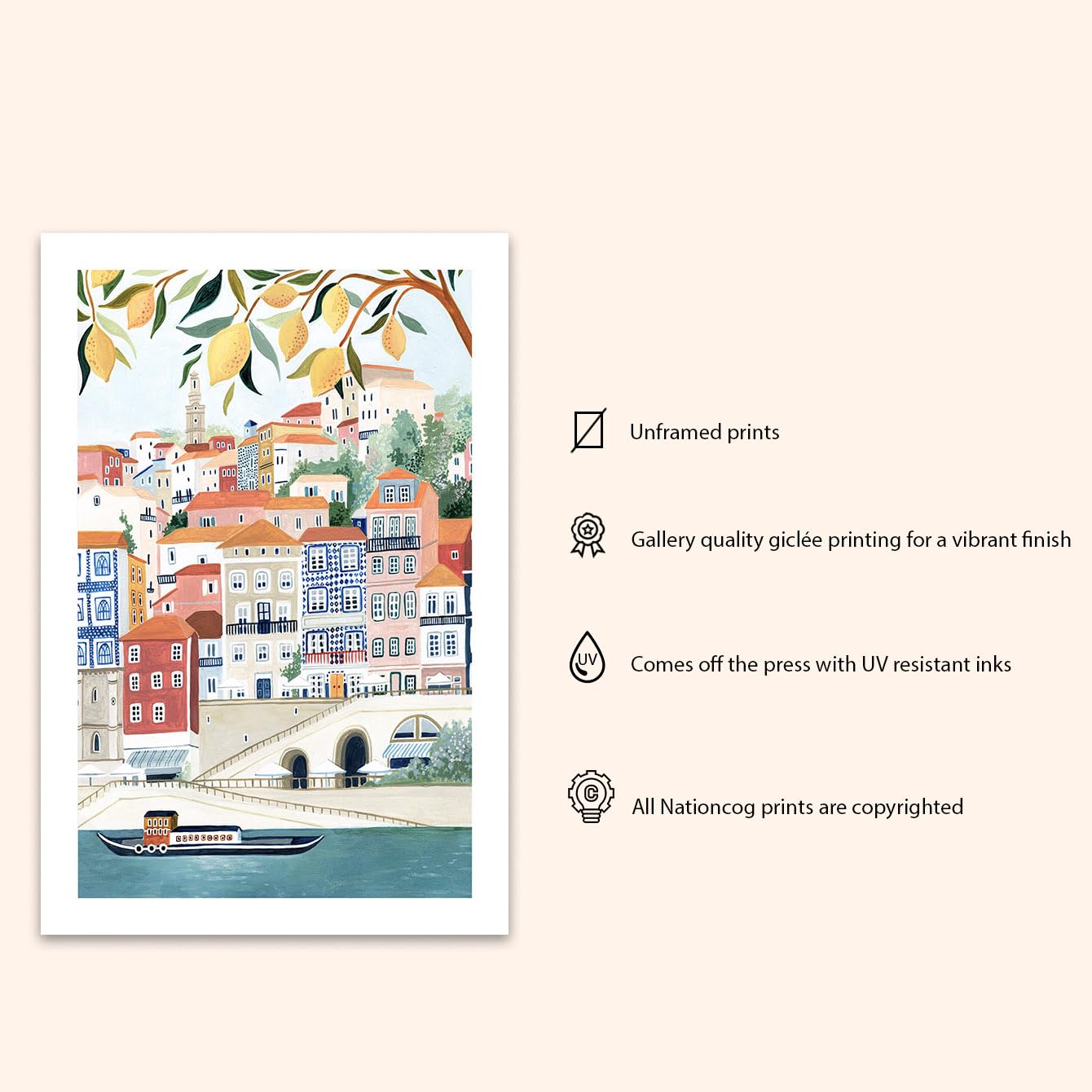 Nationcog Porto Art Print, Portugal Art Print, Travel Print, Portugal Travel Poster, Travel Gift, Poster, Europe Print, Housewar