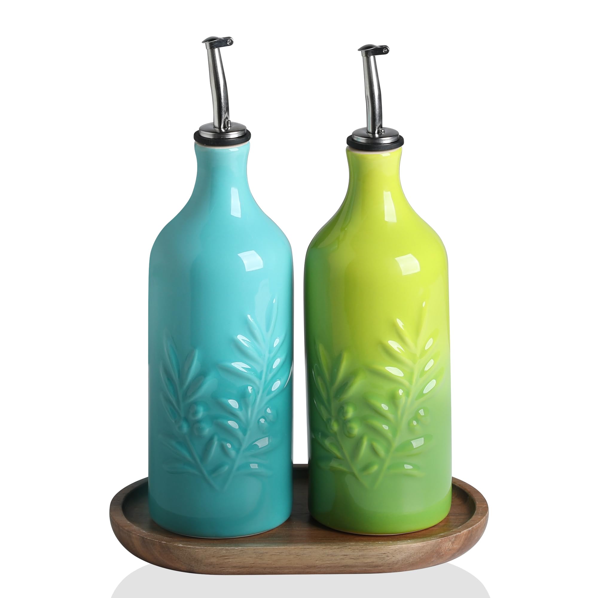 Sweejar Ceramic Olive Oil Dispenser Bottle, 20 Oz Relief Opaque Oil Cruet Protects To Reduce Oxidation, Suitable for Storage, Vi