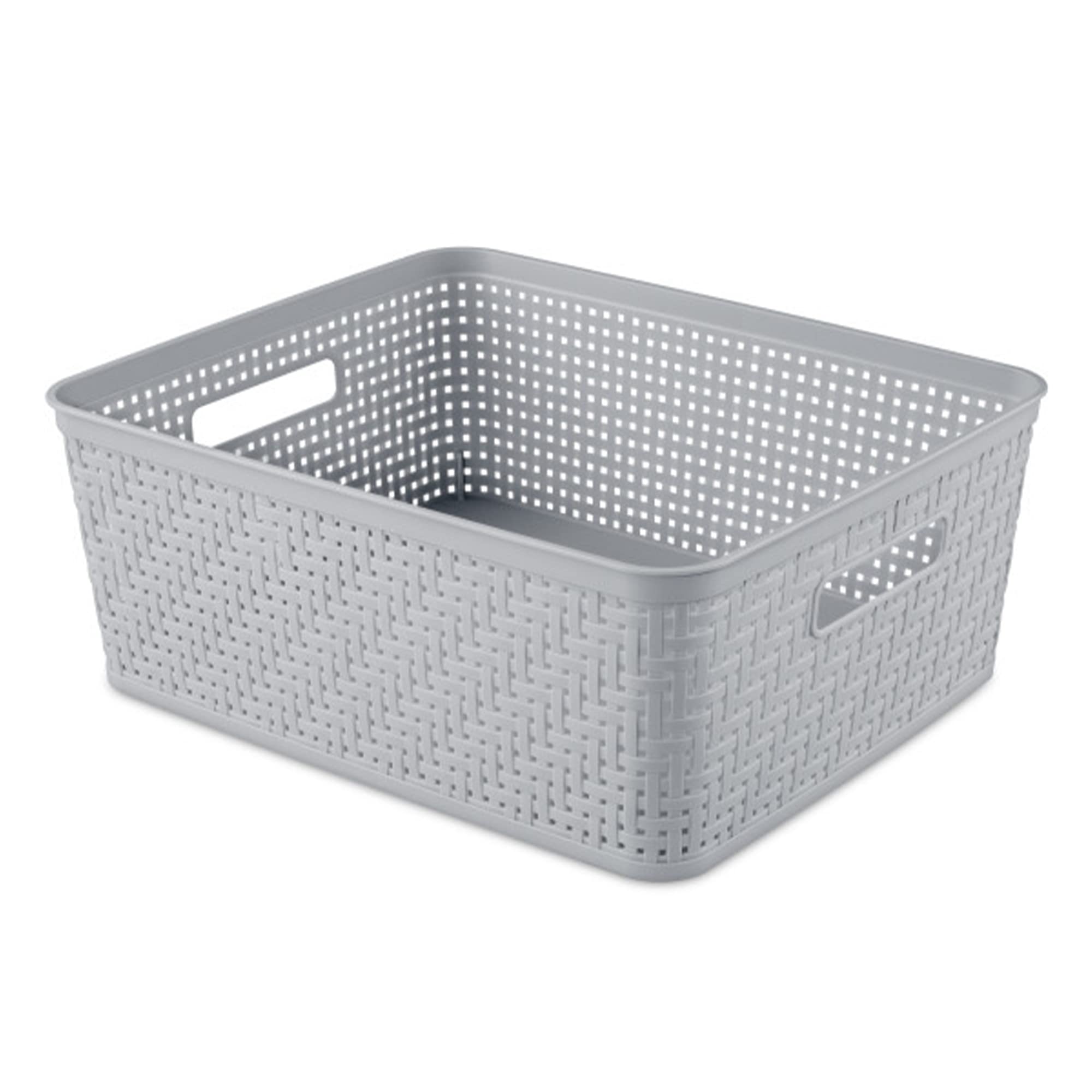 Sterilite 6 Pack Plastic Storage Bin Organization Containers, Short Baskets, Cement