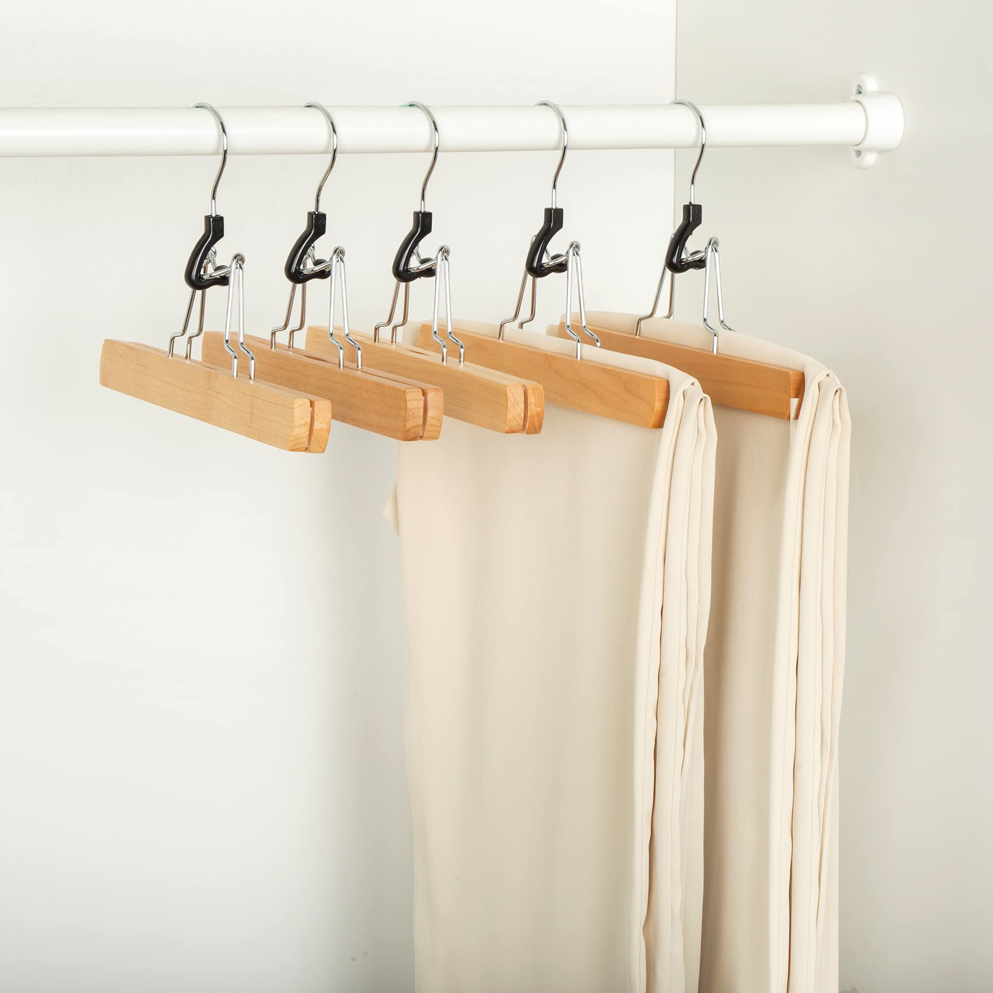 Amazon Basics Wooden Pants Hangers - Natural, 10-Pack
