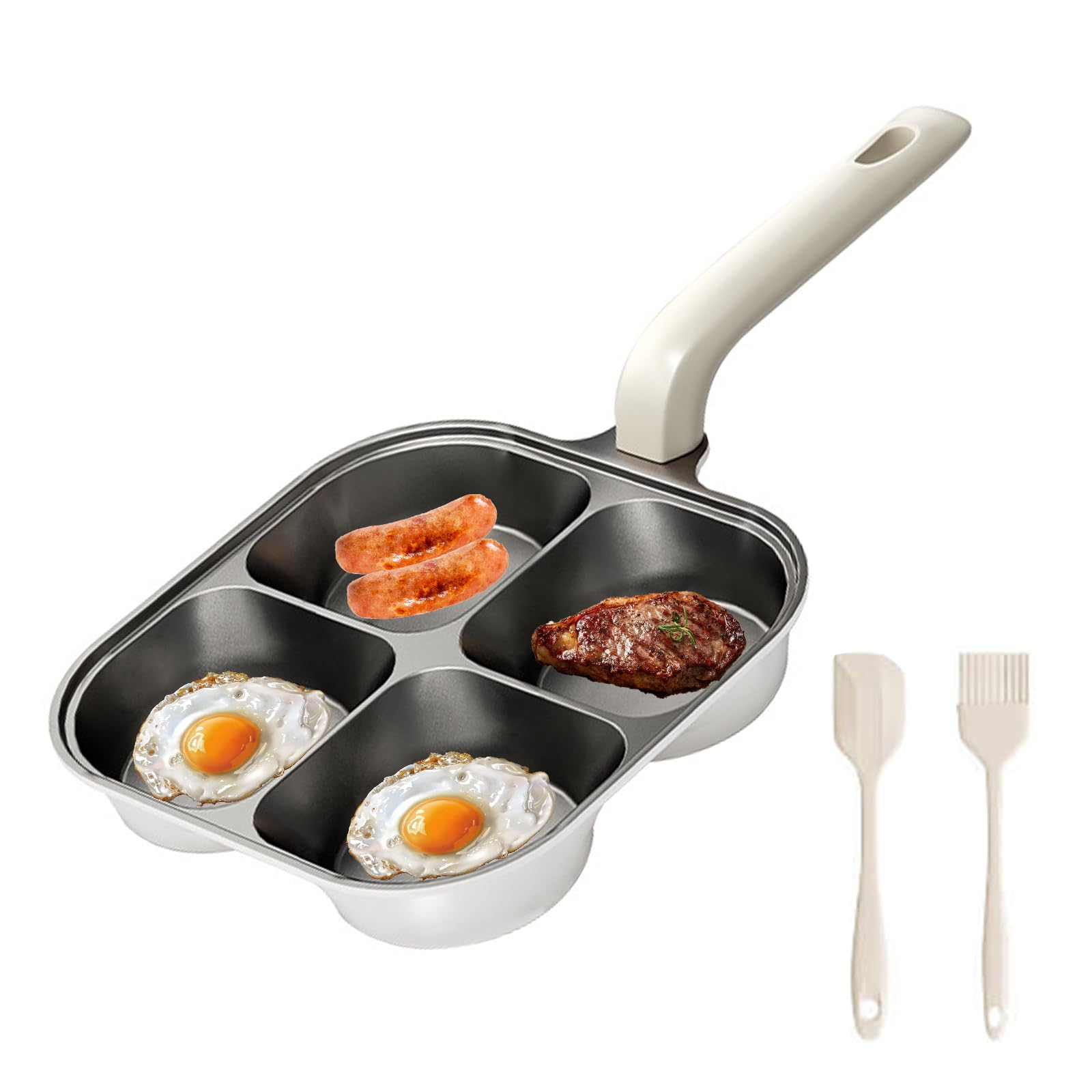 JUSTUP 4Cup Egg Pan Nonstick,Healthy Titanium Ceramic Breakfast Frying Pan,Compatible with All Stoves and Equipped with HeatRe