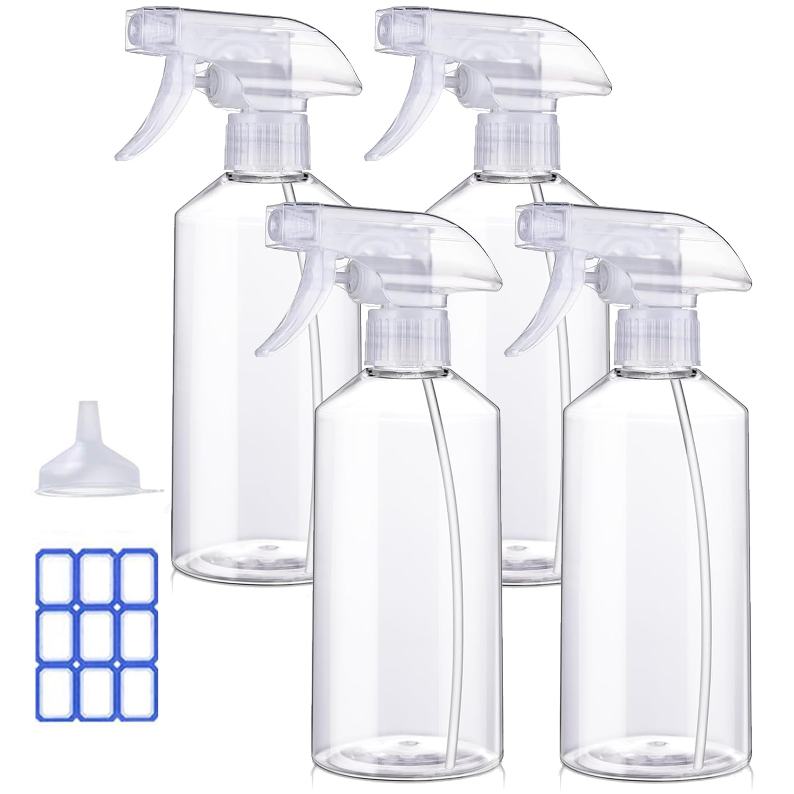 JohnBee Plastic Spray Bottle (4 Pack, 16 Oz) Heavy Duty Spraying Bottles Leak Proof Mist Empty Water Bottle for Cleaning Solutio