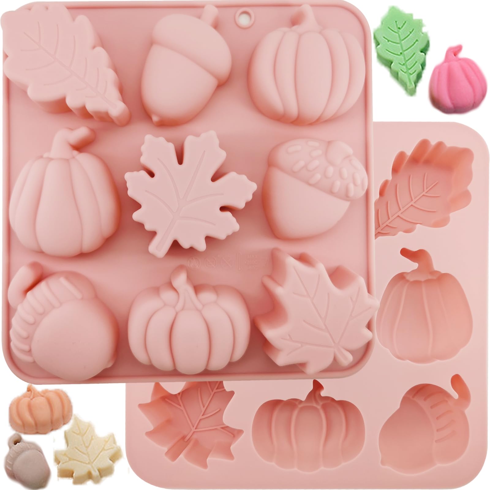 2Pcs 3D Pumpkin Silicone Mold Fall Silicone Mold Halloween Thanksgiving Candy Mold Autumn Maple Leaf Acornshape Chocolate Candy
