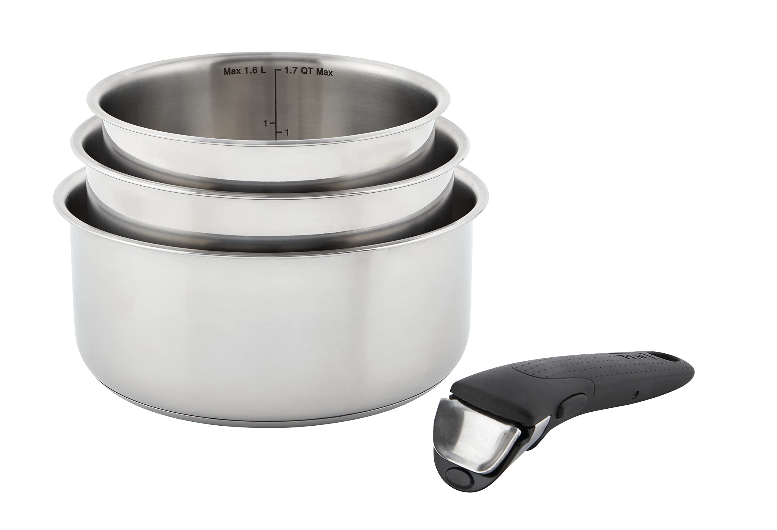 T-fal Ingenio Expertise Stainless Steel Cookware Set 4 Piece, Induction, Oven Safe, Stackable Cookware, Pots and Pans, RV, Campi