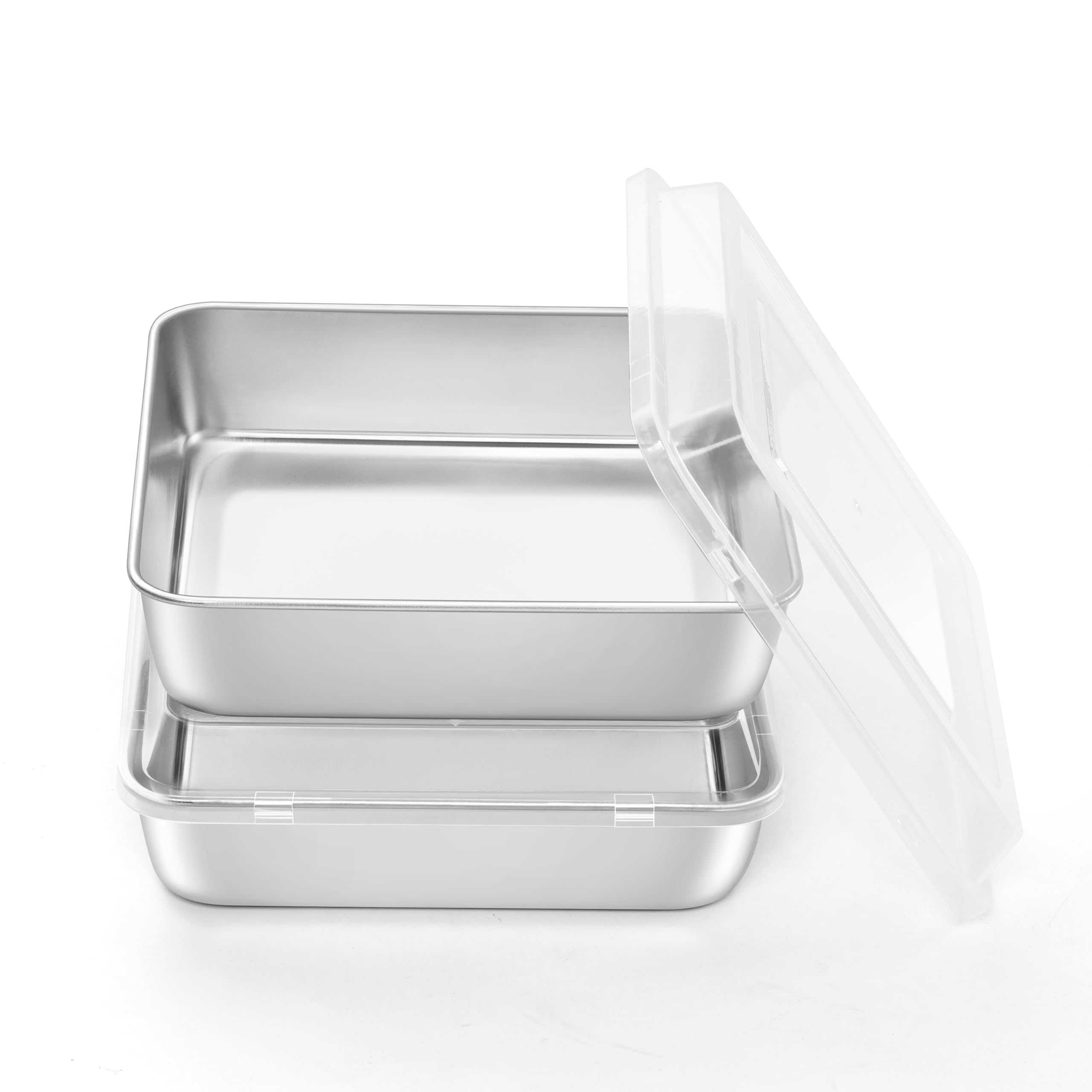 Onader 8X8 Inch Square Baking Cake Pan With Lid Set Of 2 Stainless Steel Brownie Lasagna Pan