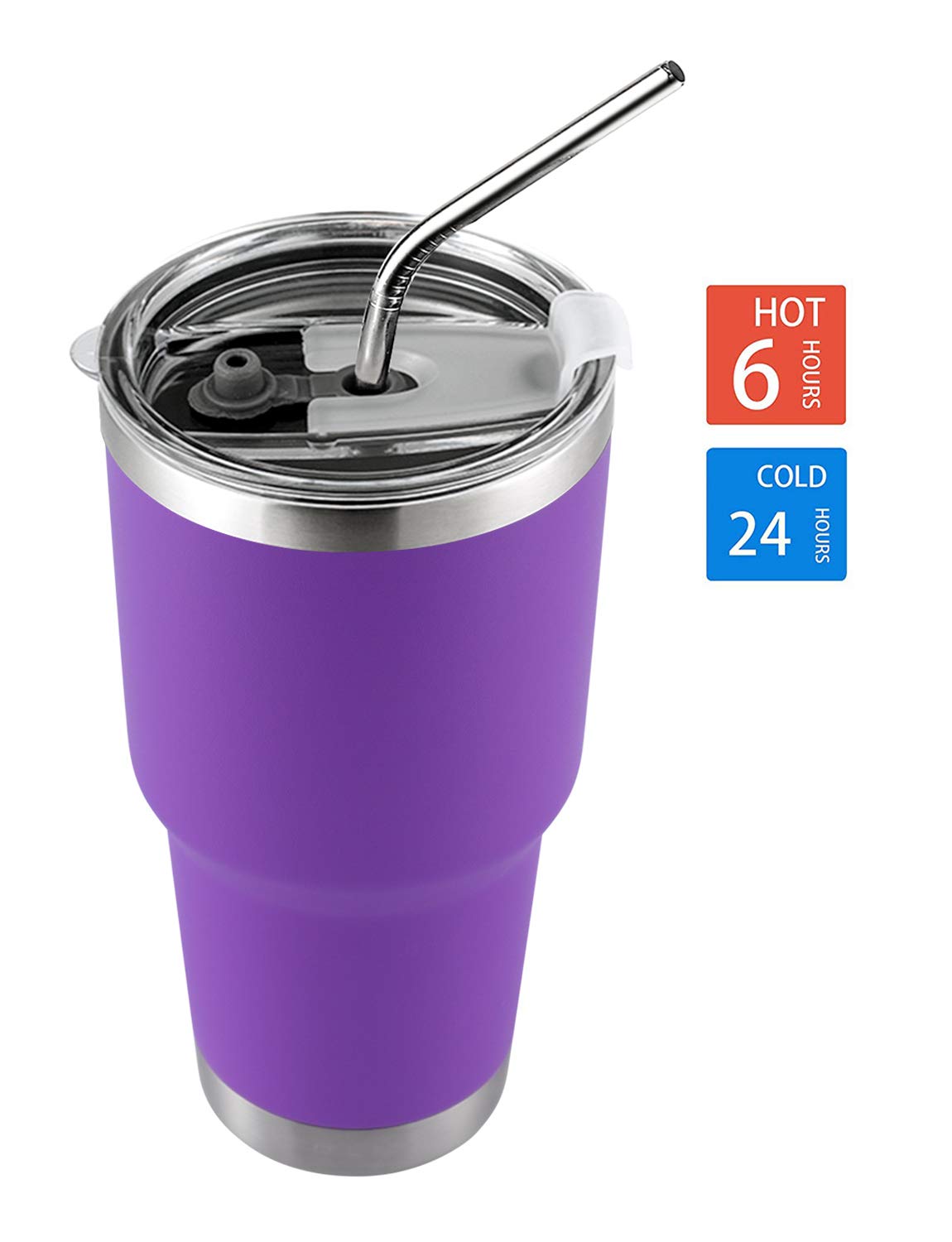Ds 30Oz Purple Tumbler Stainless Steel Double Wall Vacuum Insulated Mug With Straw And Lid, Cleaning Brush For Cold And Hot Beve