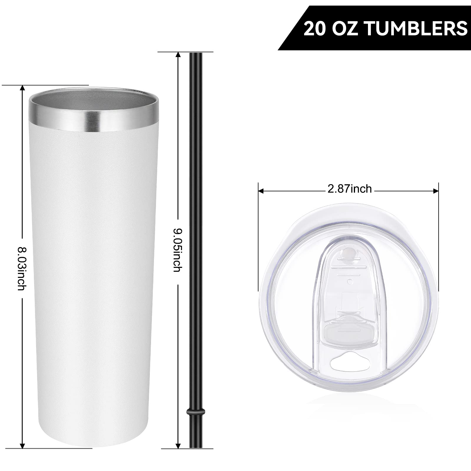 Vegond Stainless Steel Tumblers Bulk 6 Pack, 20 Oz Vacuum Insulated Skinny Tumblers With Lid And Straw, Double Wall Coffee Mug,
