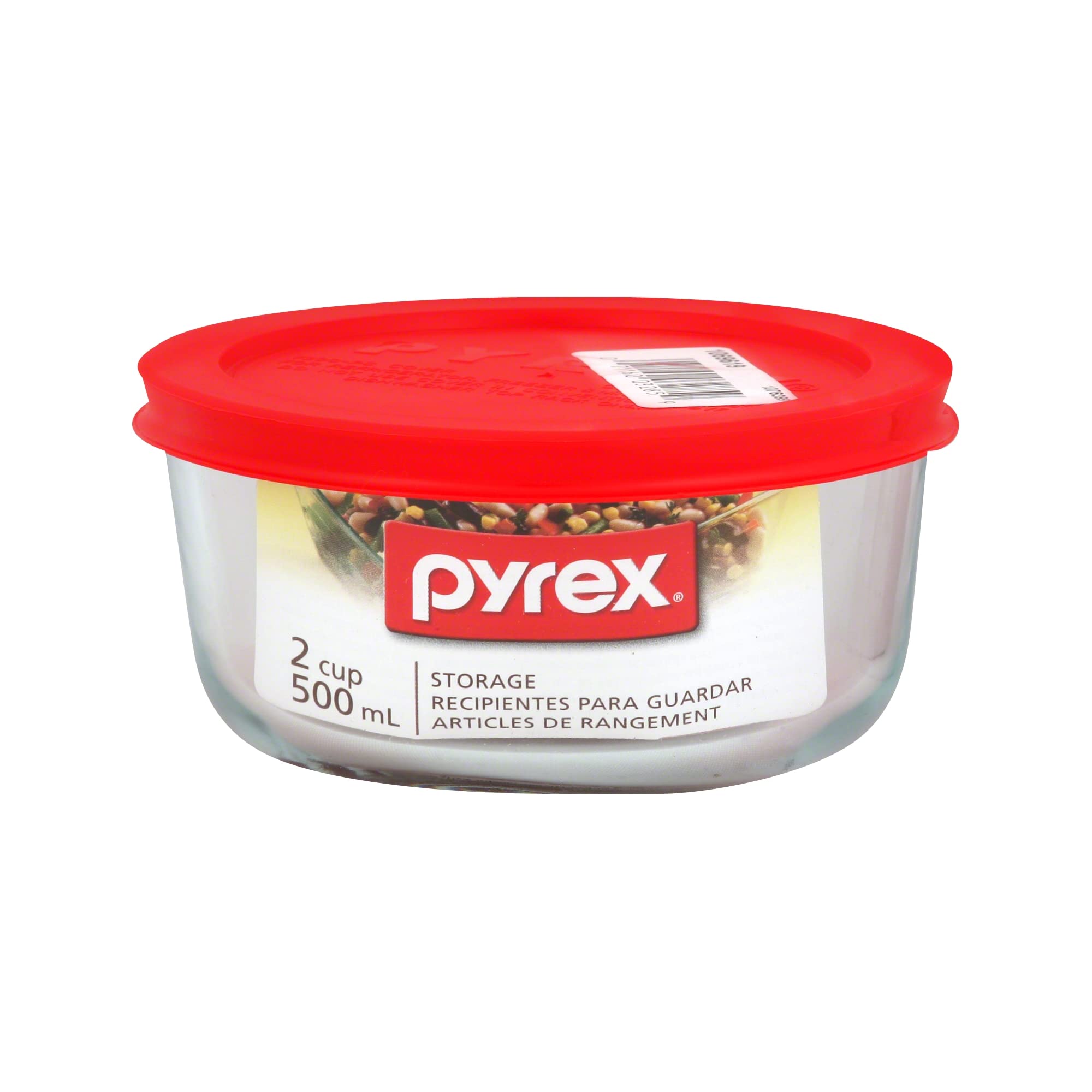Pyrex Simply Store 2-Cup Single Glass Food Storage Container With Lid, Non-Pourous Round Meal Prep Container, Bpa-Free , Dishwas