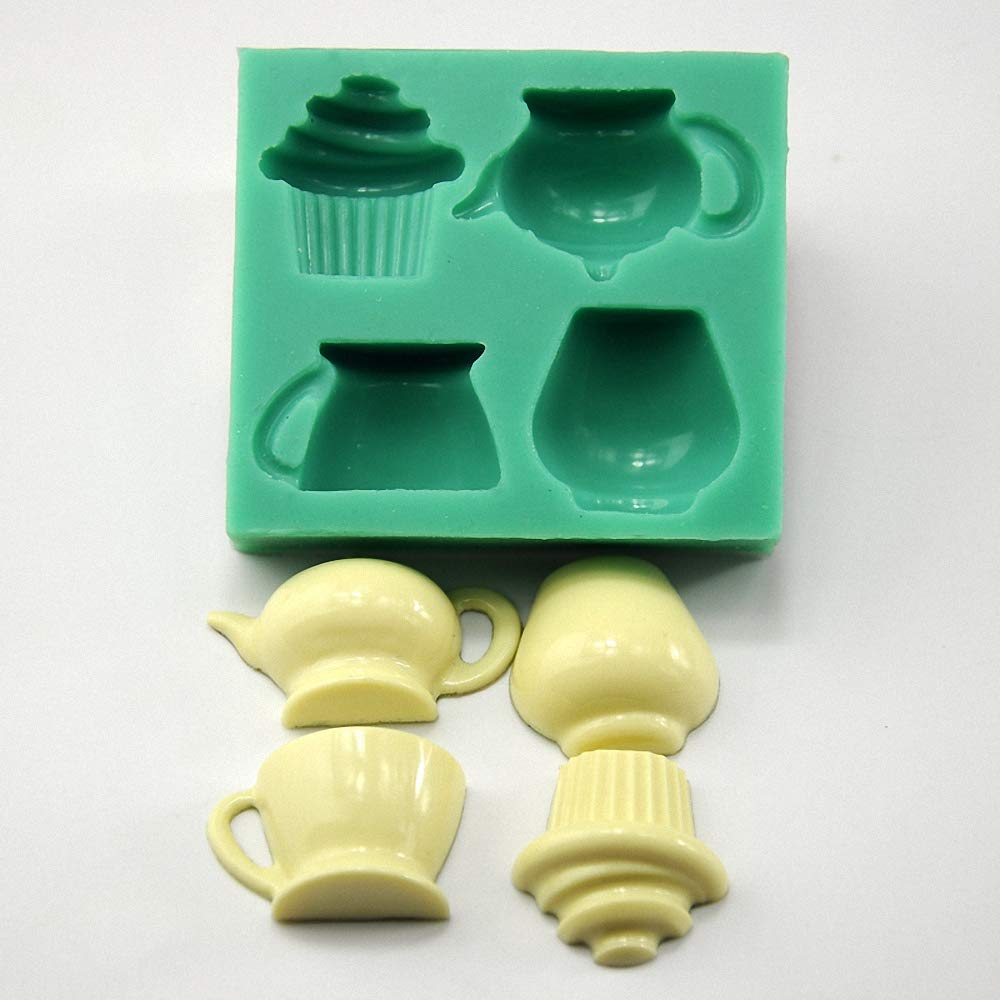 Teapot Cup Cupcake Shape Afternoon Tea Silicone Mold Sugar Chocolate Candy Fondant Cake Cupcake Toppers Decoration Tool Polymer