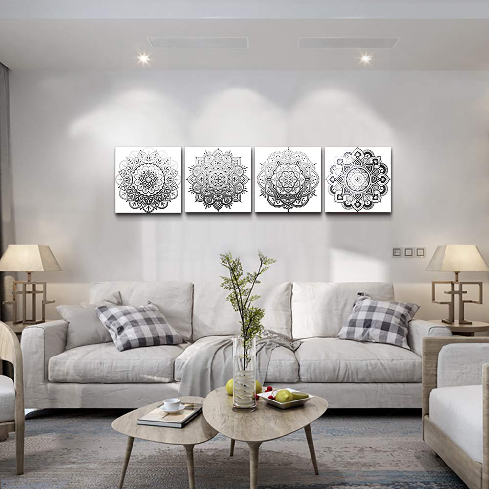 Black And White Art Decorative Pattern Canvas Wall Art For Living Room Bedroom Wall Decor Bathroom Decorations,4 Piece Modern Ho