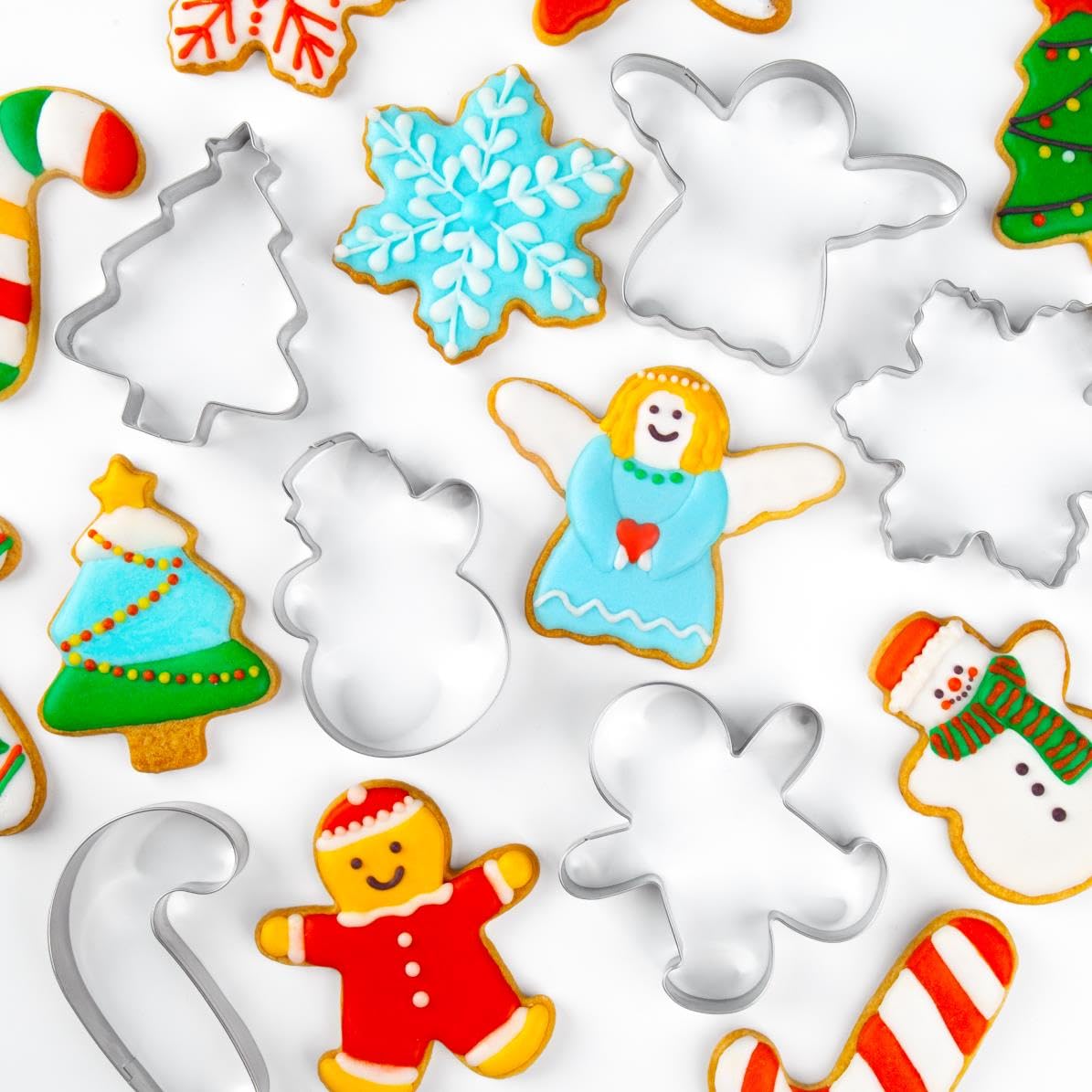 Christmas Cookie Cutter Set - 6 Pieces Christmas Cookie Cutter Shapes, Stainless Steel Cookie Cutters - Gingerbread Man, Snowfla