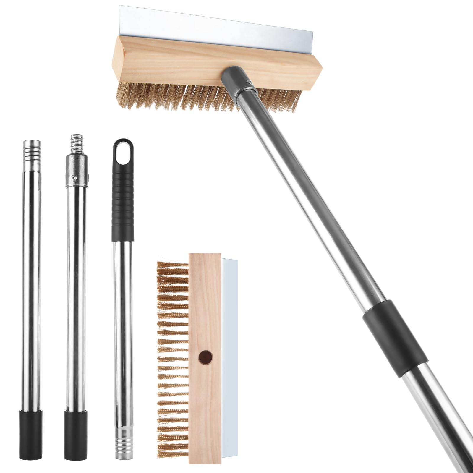 ACXFOND Aluminum Pizza Oven Brush, Grill Brush with Scraper and 3 Sections of Detachable Long Rod Design for Commercial Cleaning