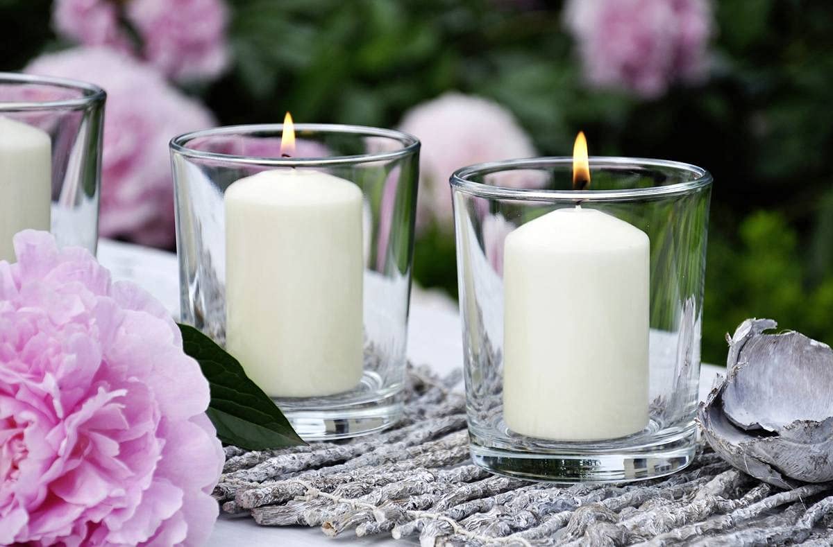 MAller Unscented Pillar candles - Set of 6 White candles in Bulk - 224 x 472 Inch - 32 Hours Long Burning Decorative candles - Dripless Wax - Smokeless Wick - RAL Quality - Made in germany