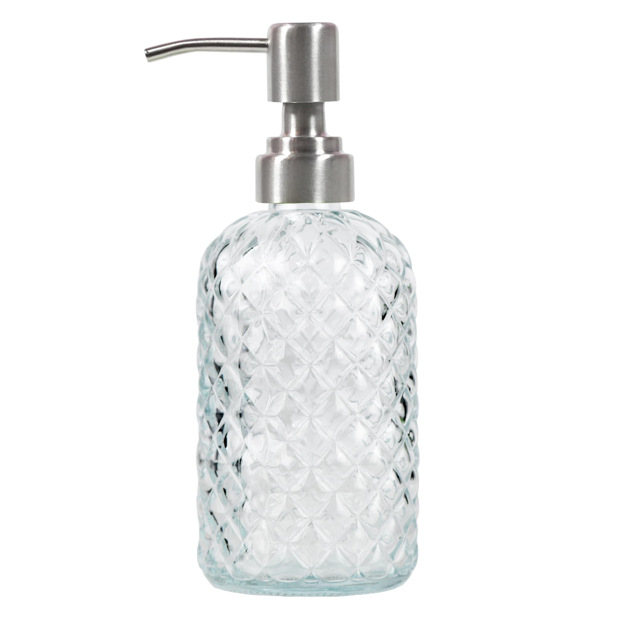 Bathroom & Kitchen Glass Hand And Dish Soap Dispenser With 304 Rustproof Stainless Steel Pump (Clear)