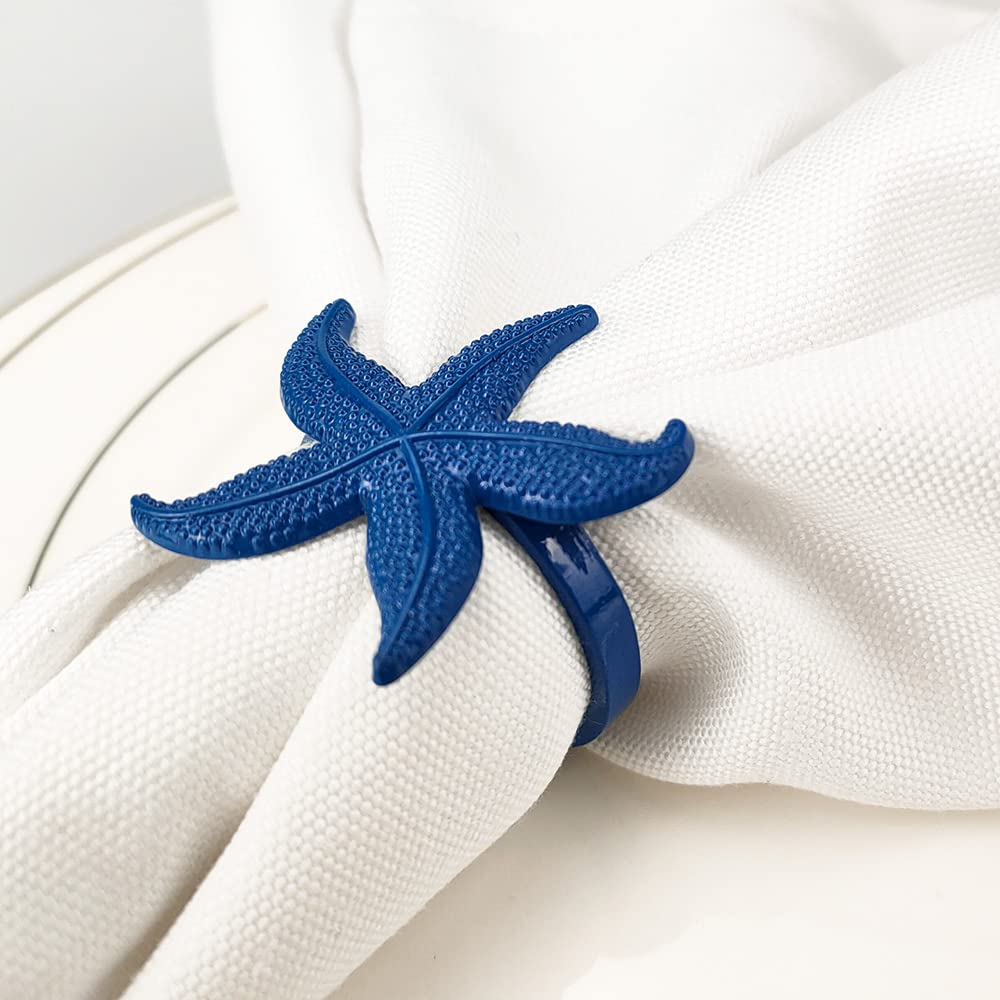 Yhridcaz 6 Pcs New Coastal Sea Creatures Different Ocean Style Metal Napkin Rings Blue Nautical Serviette Holder Rings For Home