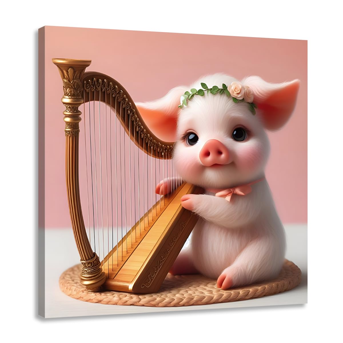 Woxfcart Pig Pictures Decor Wall Art Pink Piggy Poster On Canvas For Girls Room Bathroom 20X20