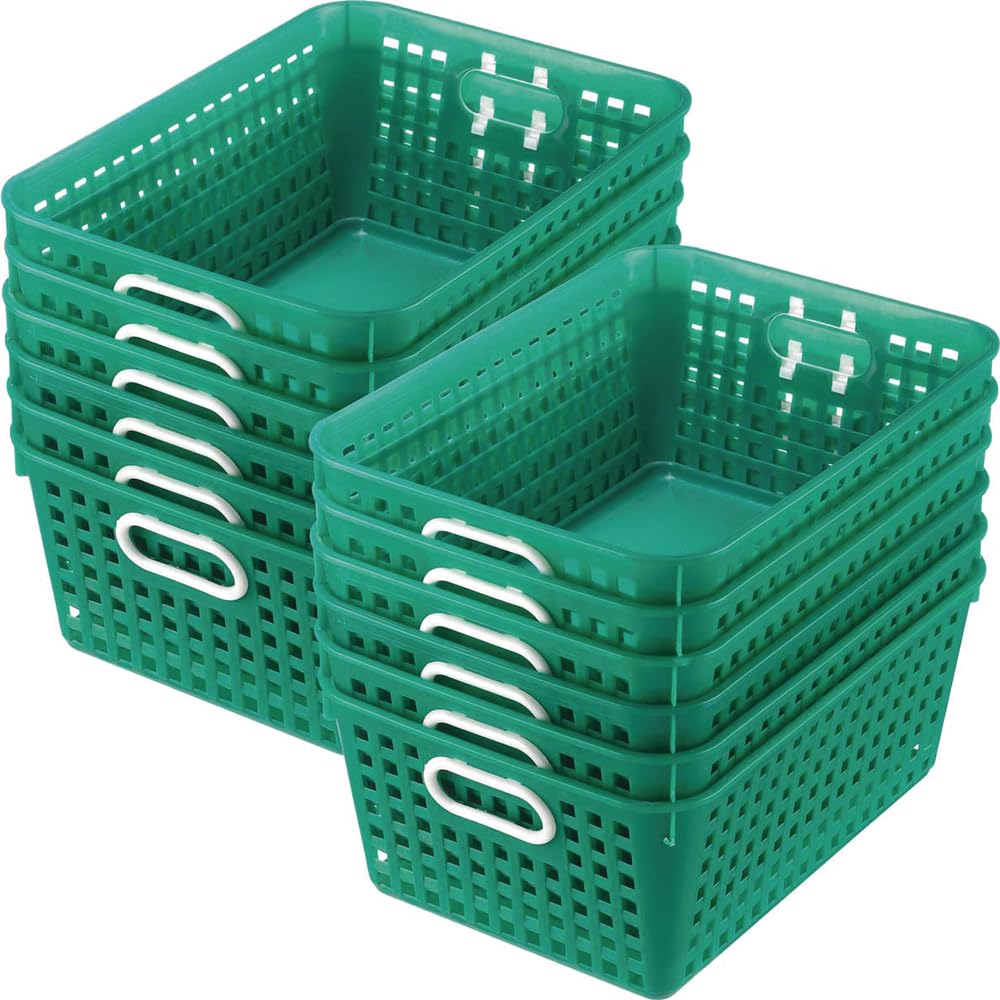 Really Good Stuff Large Plastic Book Baskets, 13?'' By 10'' By 5?'' - 12 Pack, Green | Classroom Library Organizer, Toy Storage,