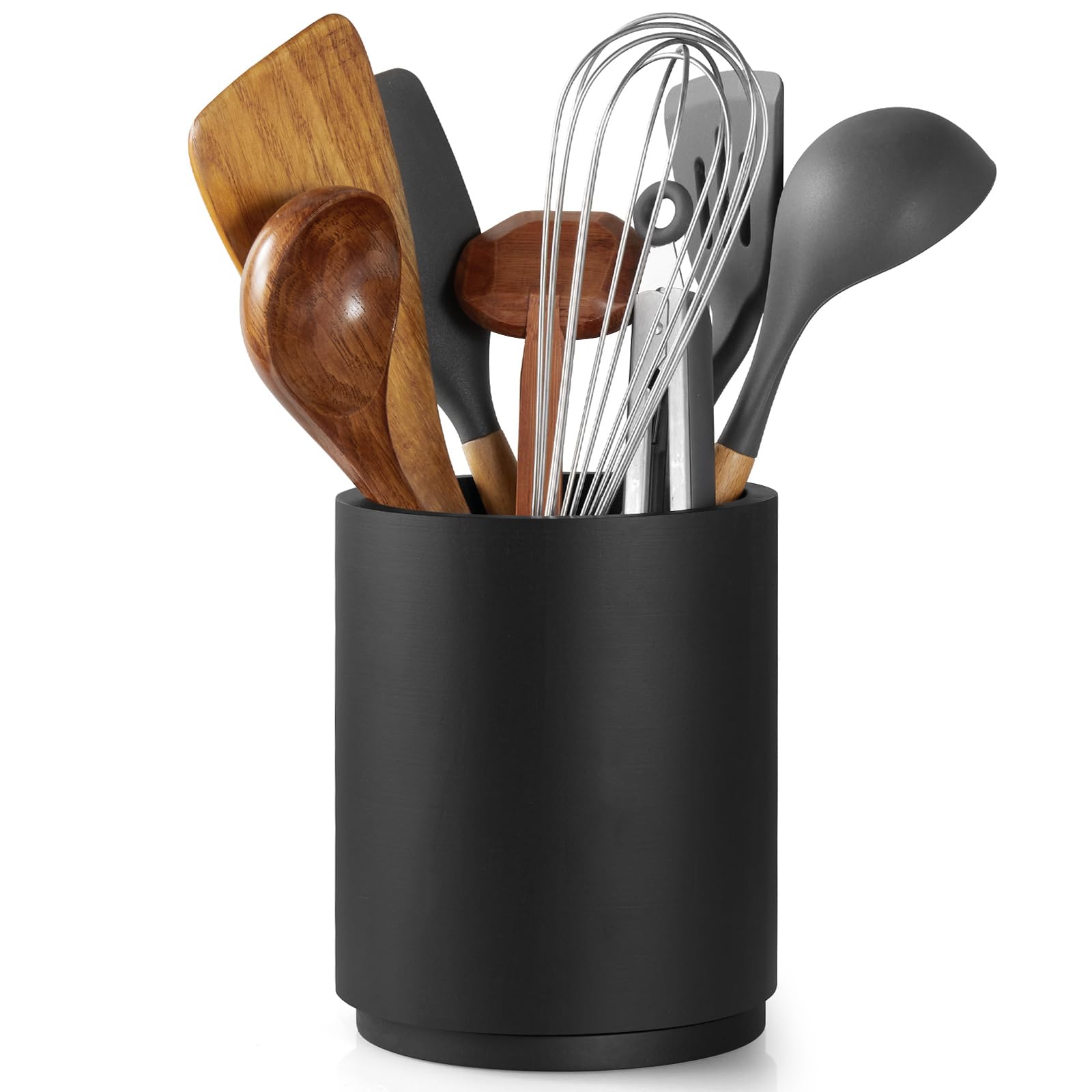 Bivvclaz Wooden Utensil Holder, 360Rotating 7.2 Utensil Holder for Kitchen Counter, Large Kitchen Utensil Holder, Cooking Uten