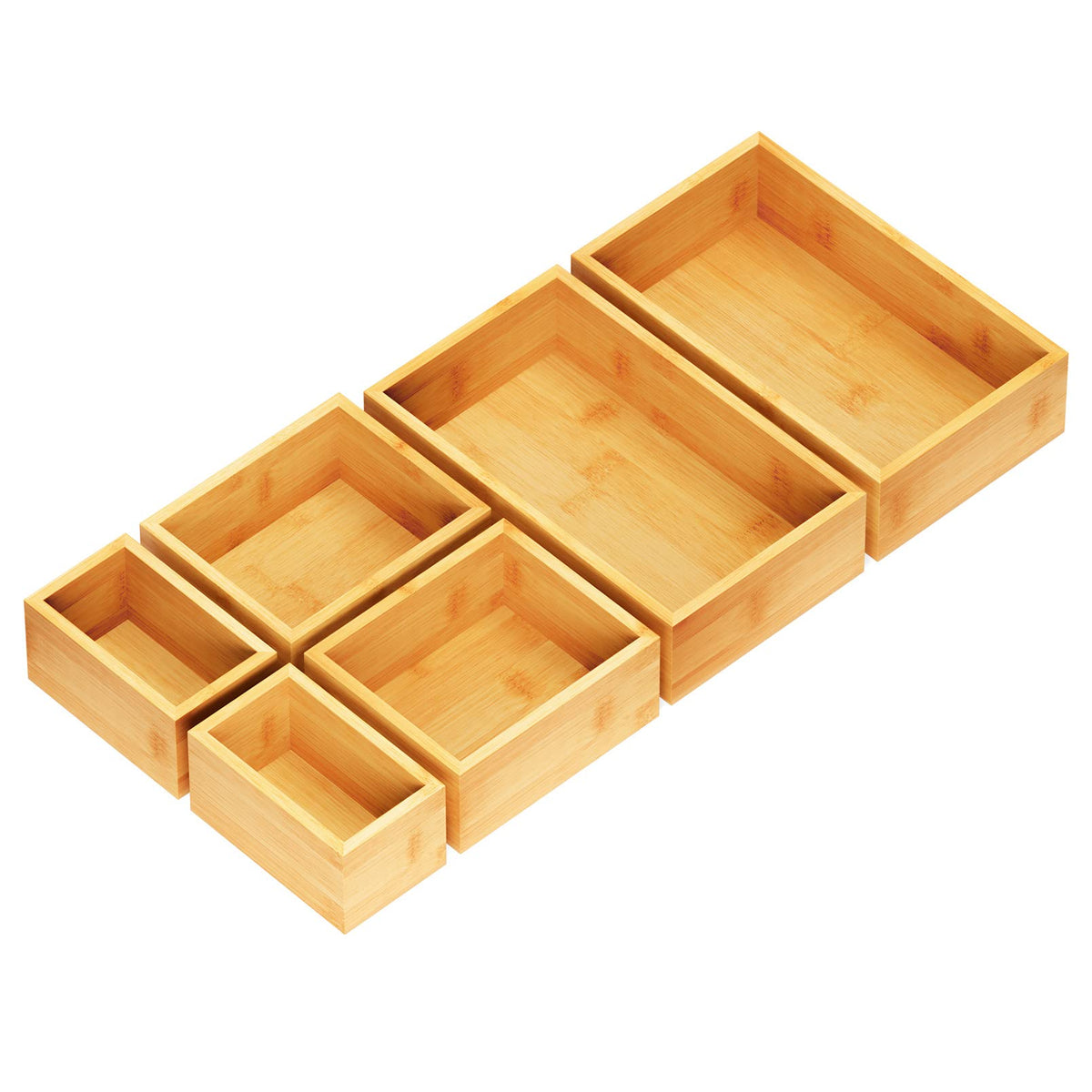 SpaceAid 6 Pcs Bamboo Drawer Organizer Storage Box Set, Multi-Use Drawer Organizer Bin for Kitchen, Bathroom, Office Desk and Ma