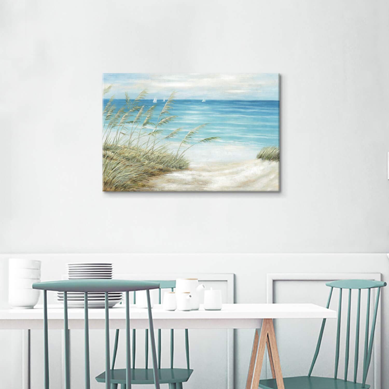 Tar Tar Studio Seascape Canvas Painting Wall Art: Oil Painting Style Beach Theme With Hand Painted Texture Canvas Art Wall D  Co