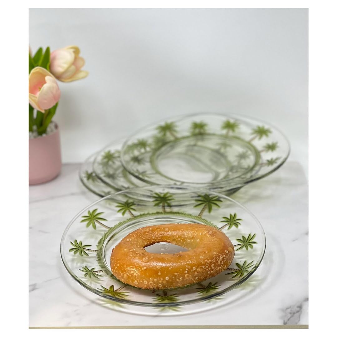Leadingware Palm Tree Design 9'' Acrylic Dinner Plates Set Of 4, Crystal Clear Plastic Plates Reusable, Unbreakable Kitchen Plat