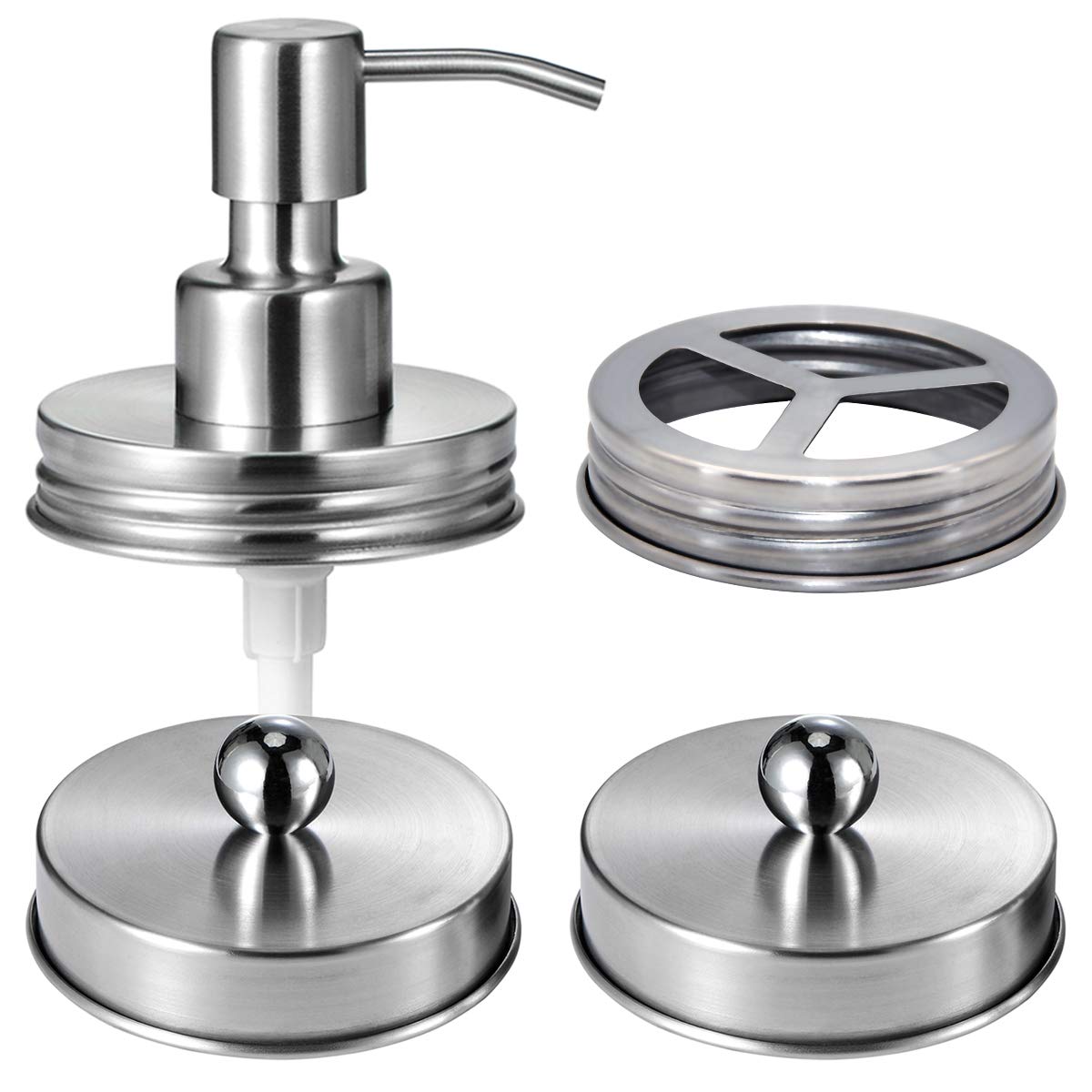 Mason Jar Bathroom Accessories Lids Set(4Pcs) -Jars Not Included -Soap Dispenser,Toothbrush Holder,And Apothecary Storage Jars L