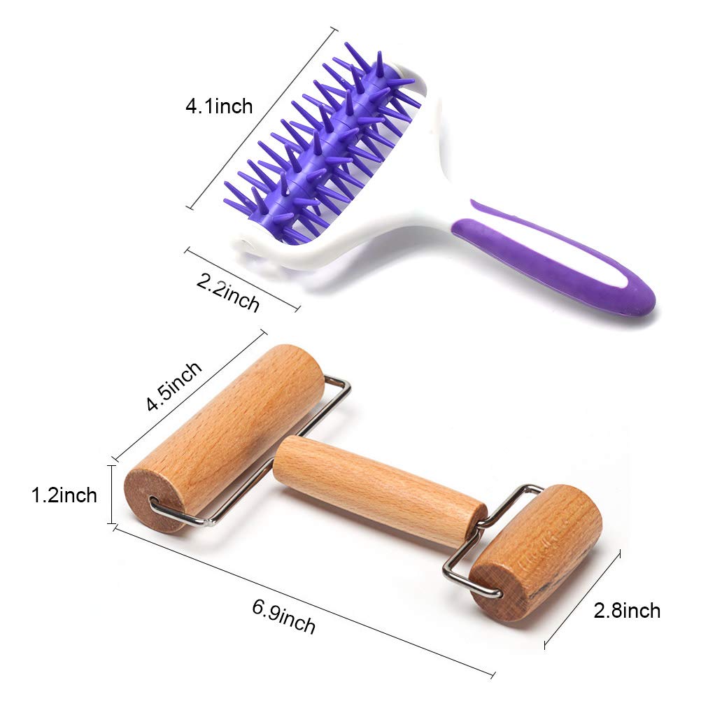 2 Pieces Pizza Pie Dough Roller Docker Set, Aulufft Wood Pastry Pizza Roller Rolling Pins And Time Saver Pizza Plastic Dough Doc
