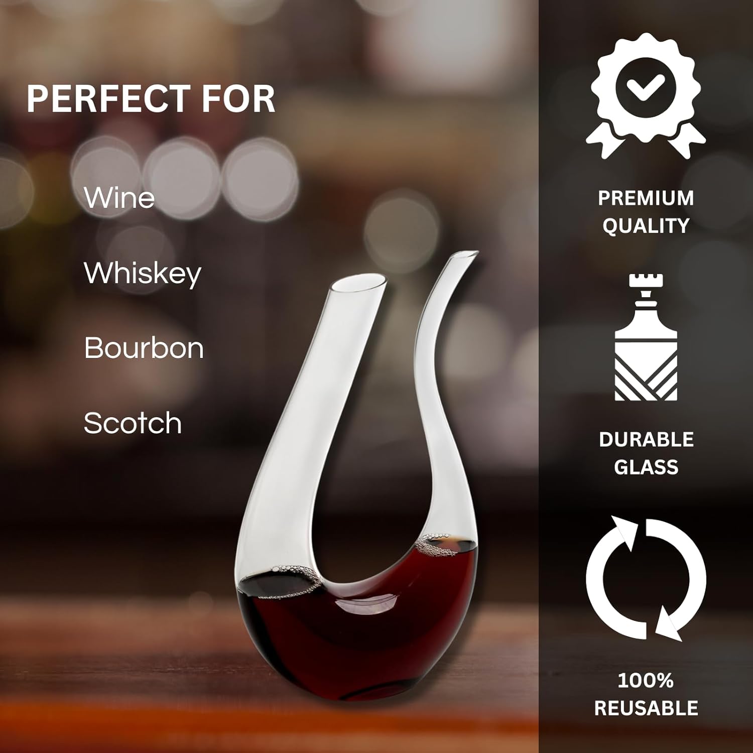 U-Shaped Glass Wine & Aerator- Amadeo Unique Curved Wine Decanters - 25 OZ