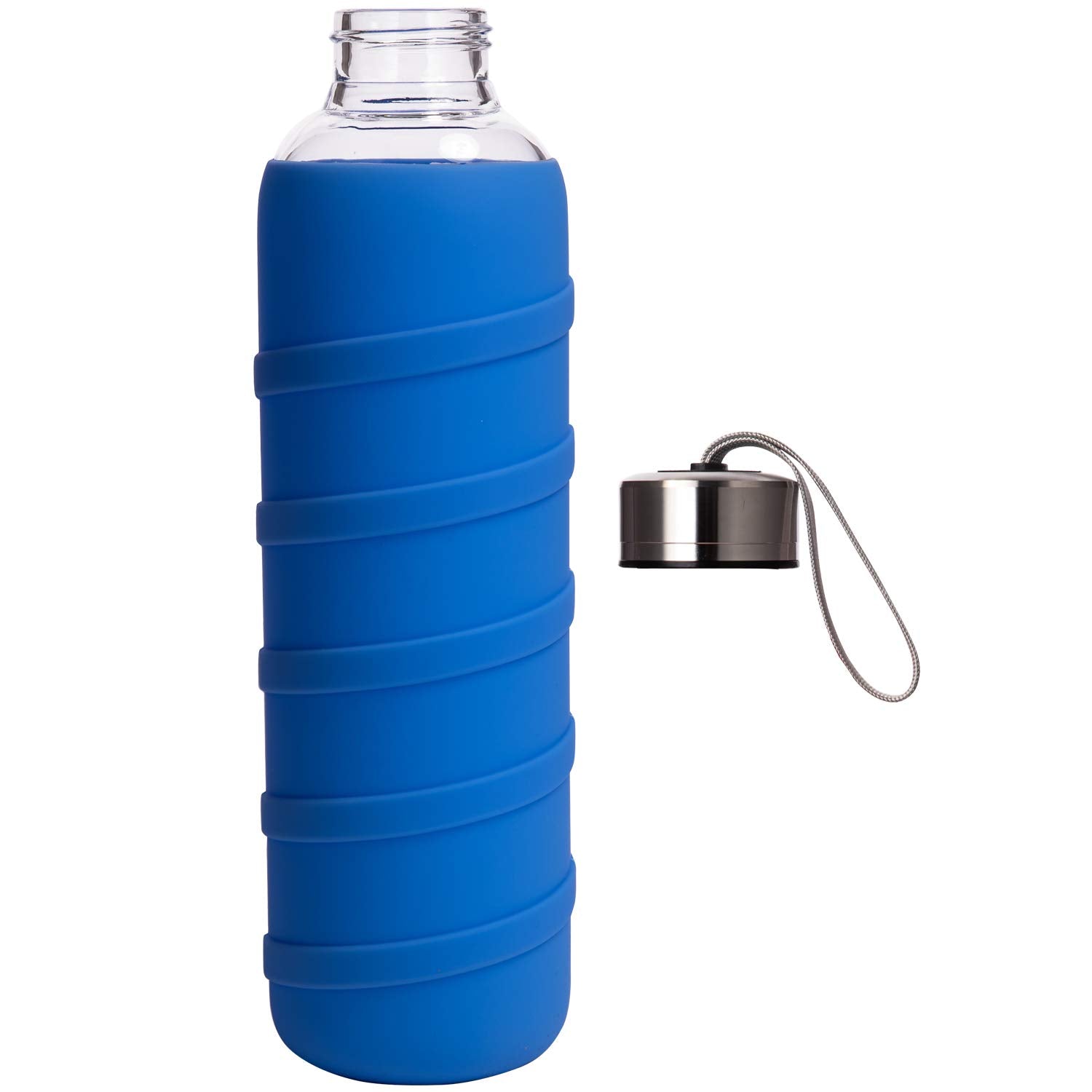 Ferexer Sports Glass Water Bottle With Silicone Sleeve 32 Oz Blue