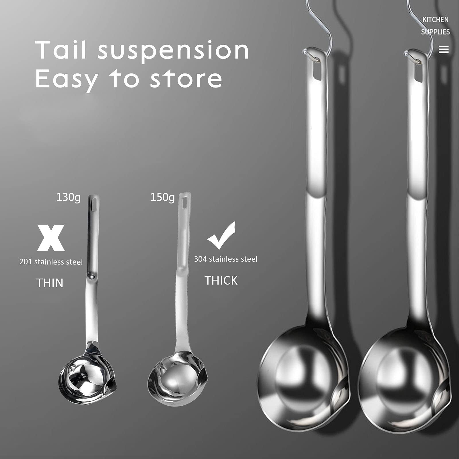 Gravy Ladle With Anti-Scalding Handle Stainless Steel Grease Separator Soup Spoon Ladle For Cooking (2, Silver)