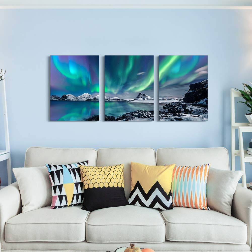 Farmhouse Wall Art Aurora Scenery Painting On Canvas Wall Decorations For Living Room Stretched And Framed Canvas Paintings 3 Pi