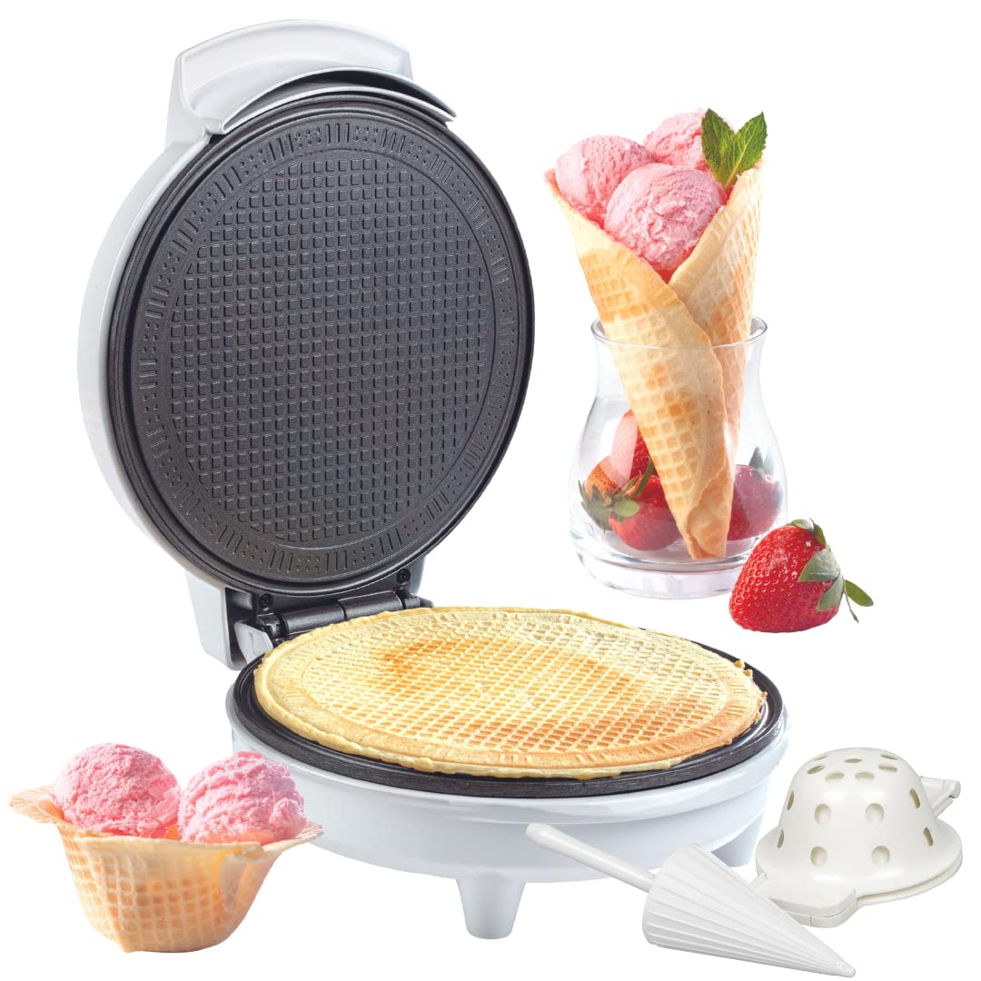 CucinaPro Waffle Cone and Bowl Maker for Homemade Ice Cream Cones - Includes Shaper Roller & Bowl Press - Electric Nonstick Waff