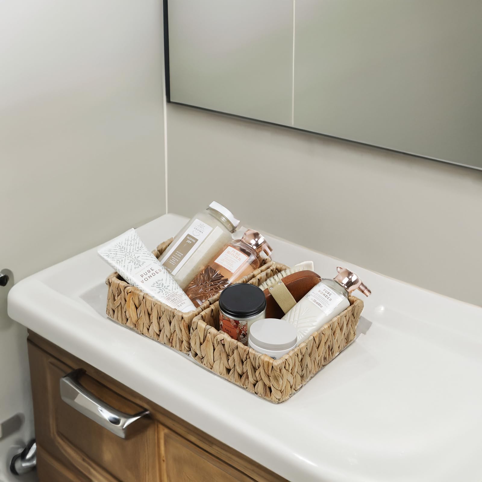 Wicker Storage Baskets, Water Hyacinth Baskets For Organizing, Wicker Baskets For Storage, 1 Large And 2 Small Decorative Woven