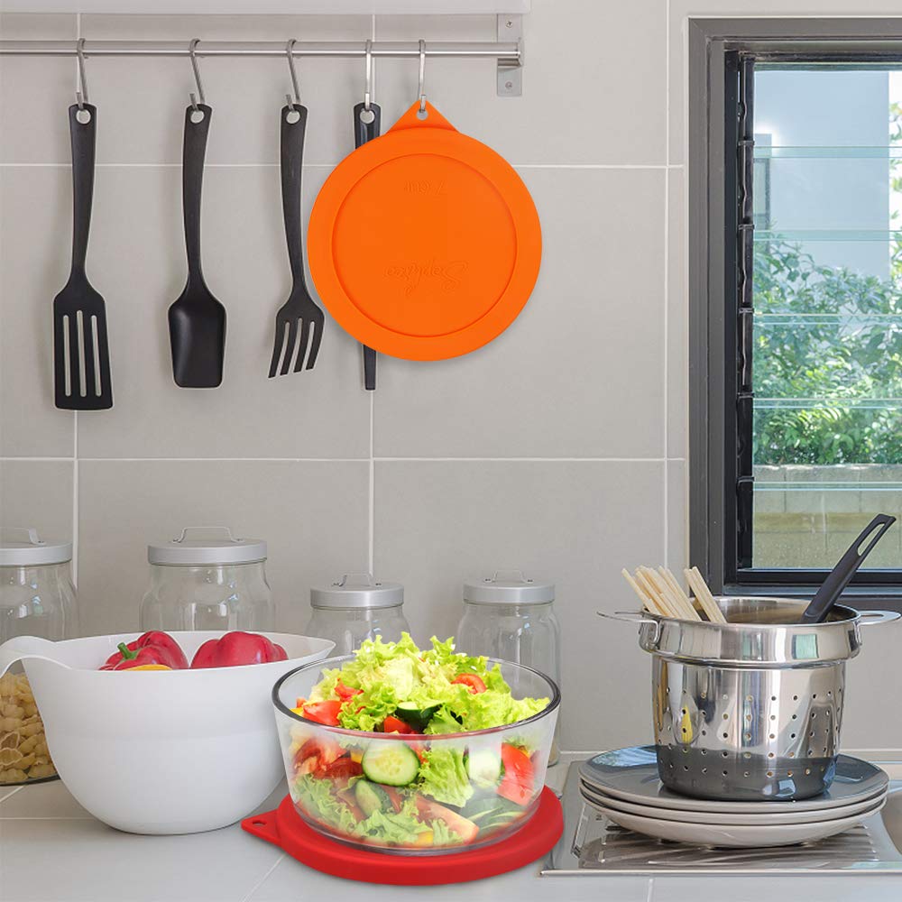 Sophico Sophico Round Silicone Storage Cover Lids Replacement for Anchor Hocking and Pyrex 7402-PC 6/7 Cup Glass Bowls (Container not Included) (Red-Orange  4 pack)