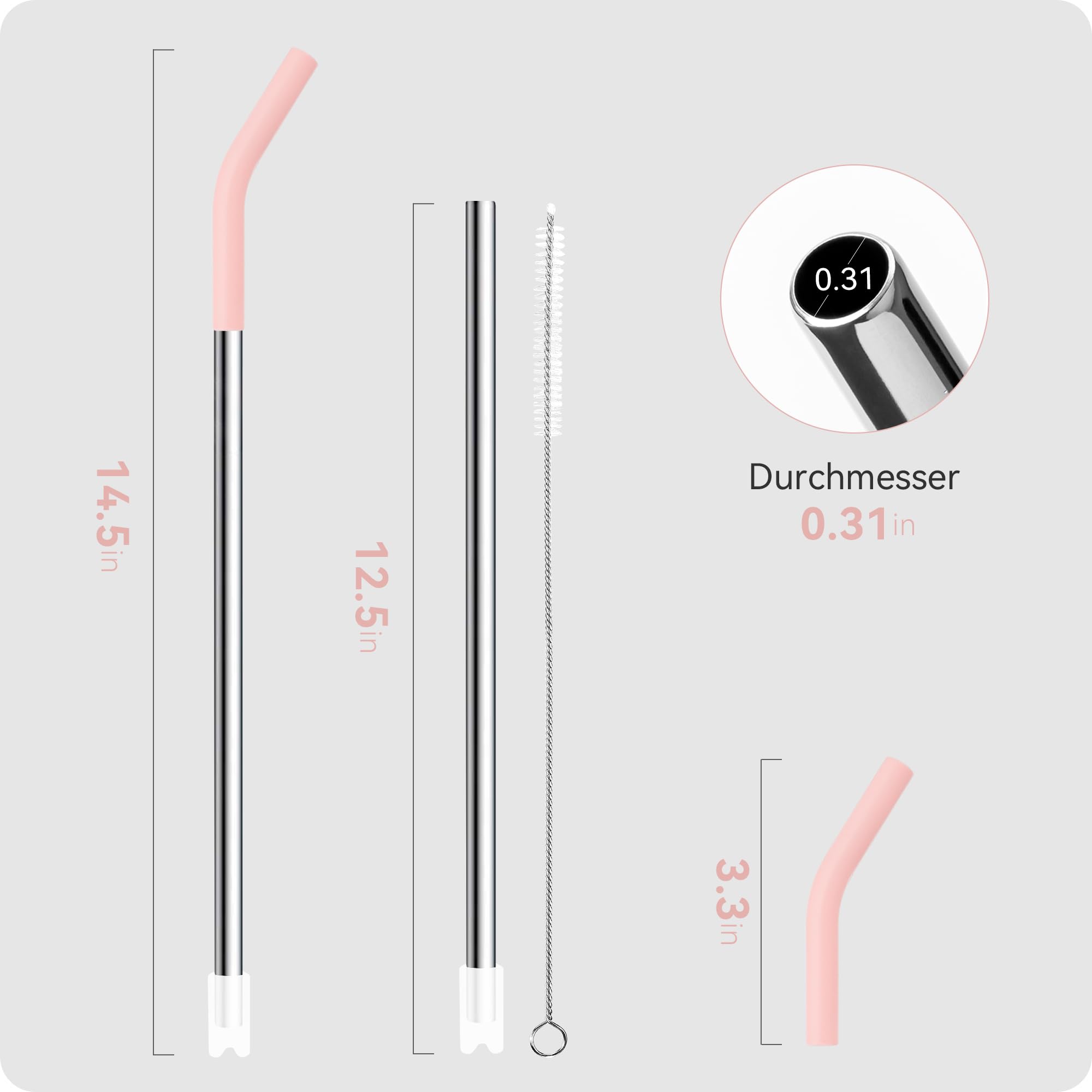 Snowfall Metal Straw For Stanley 40 Oz Tumbler, Long Reusable Stainless Steel Replacement Straws With Silicone Tip For Simple Mo