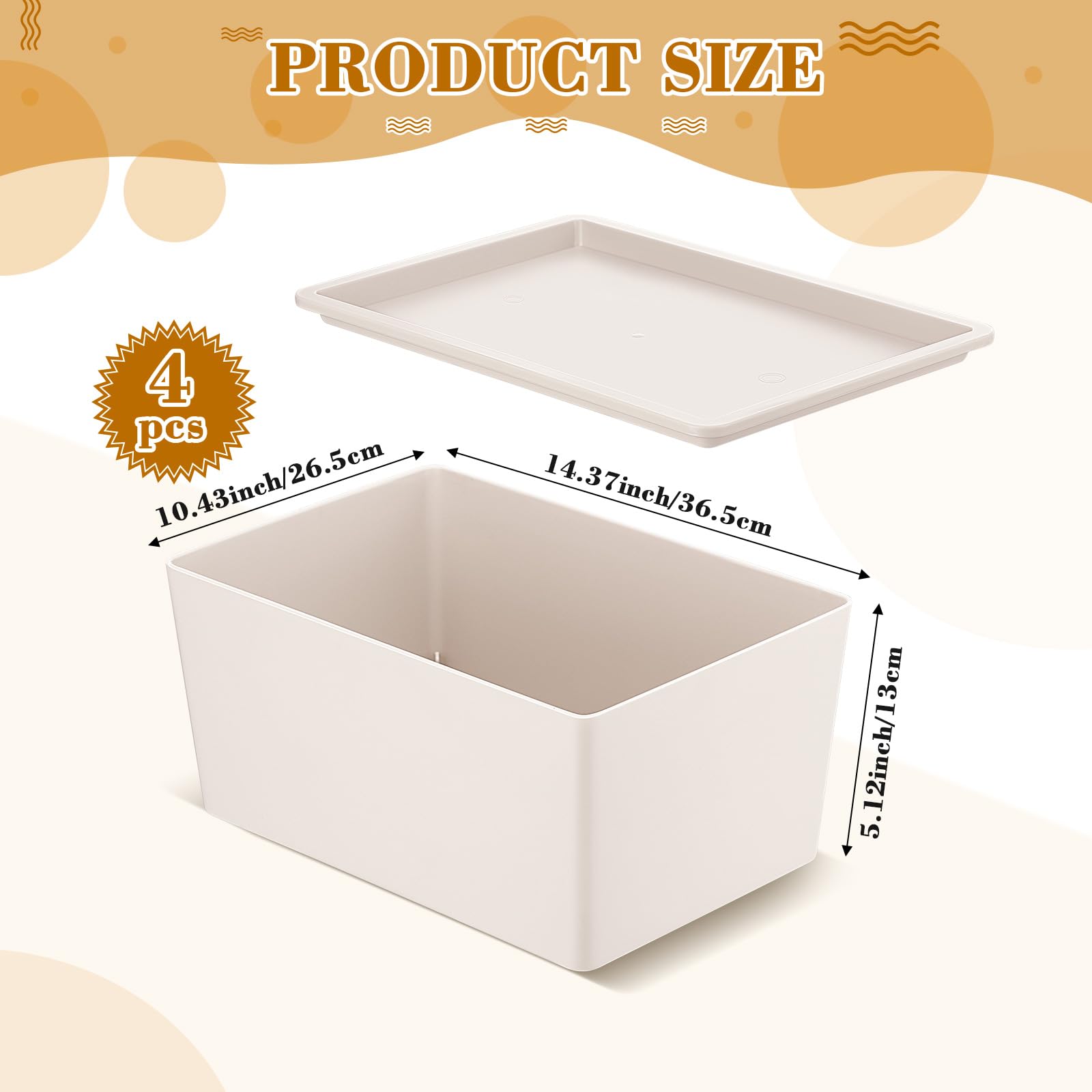 Menkxi 4 Pcs Storage Bins With Lids Plastic Storage Containers Stackable Storage Box Baskets For Organizing Shelves (Beige,Small