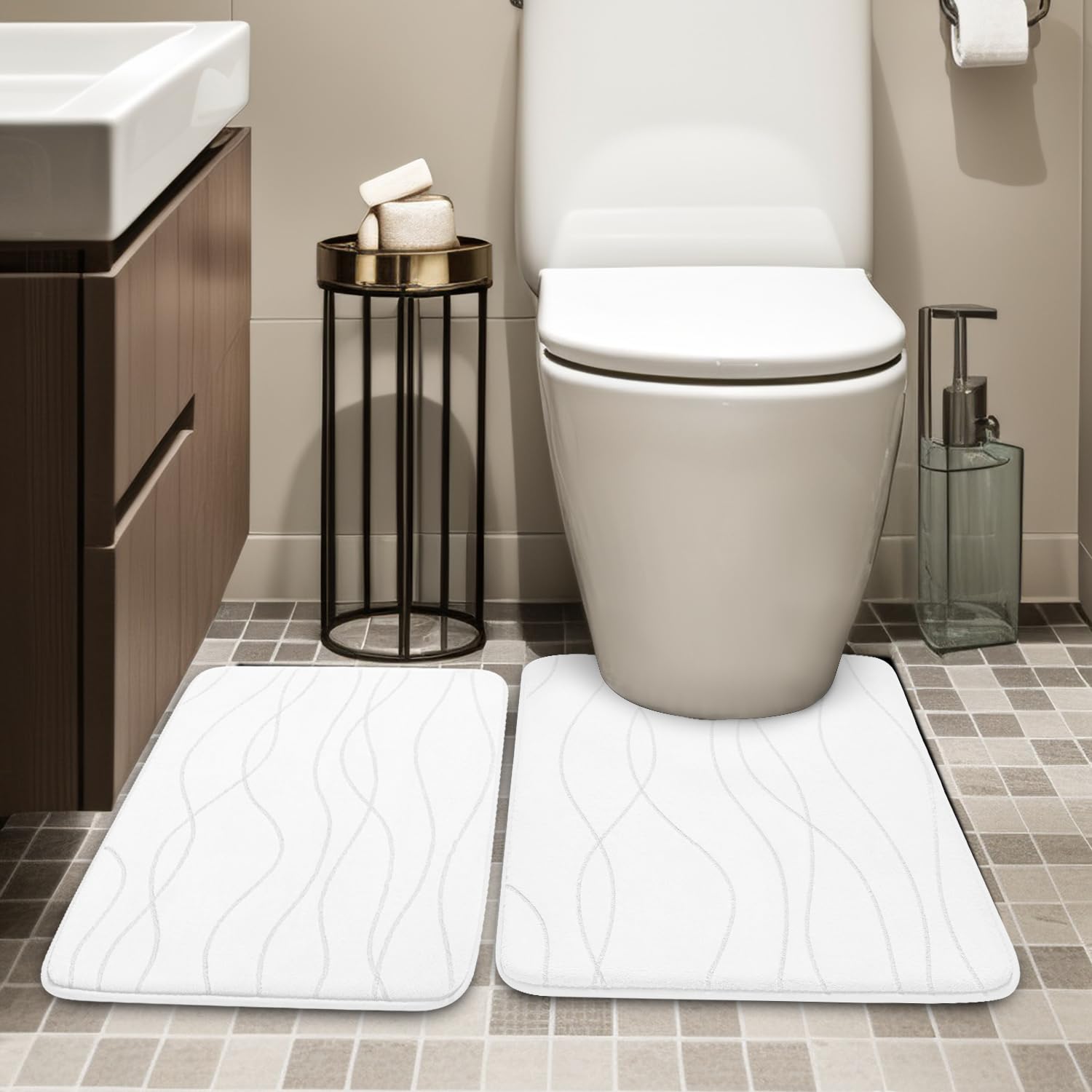 Yihouse Memory Foam Bathroom Rug Sets 2 Piece, Ultra Absorbent Bath Mat For Bathroom - Non-Slip Machine Washable & Dry Quickly,